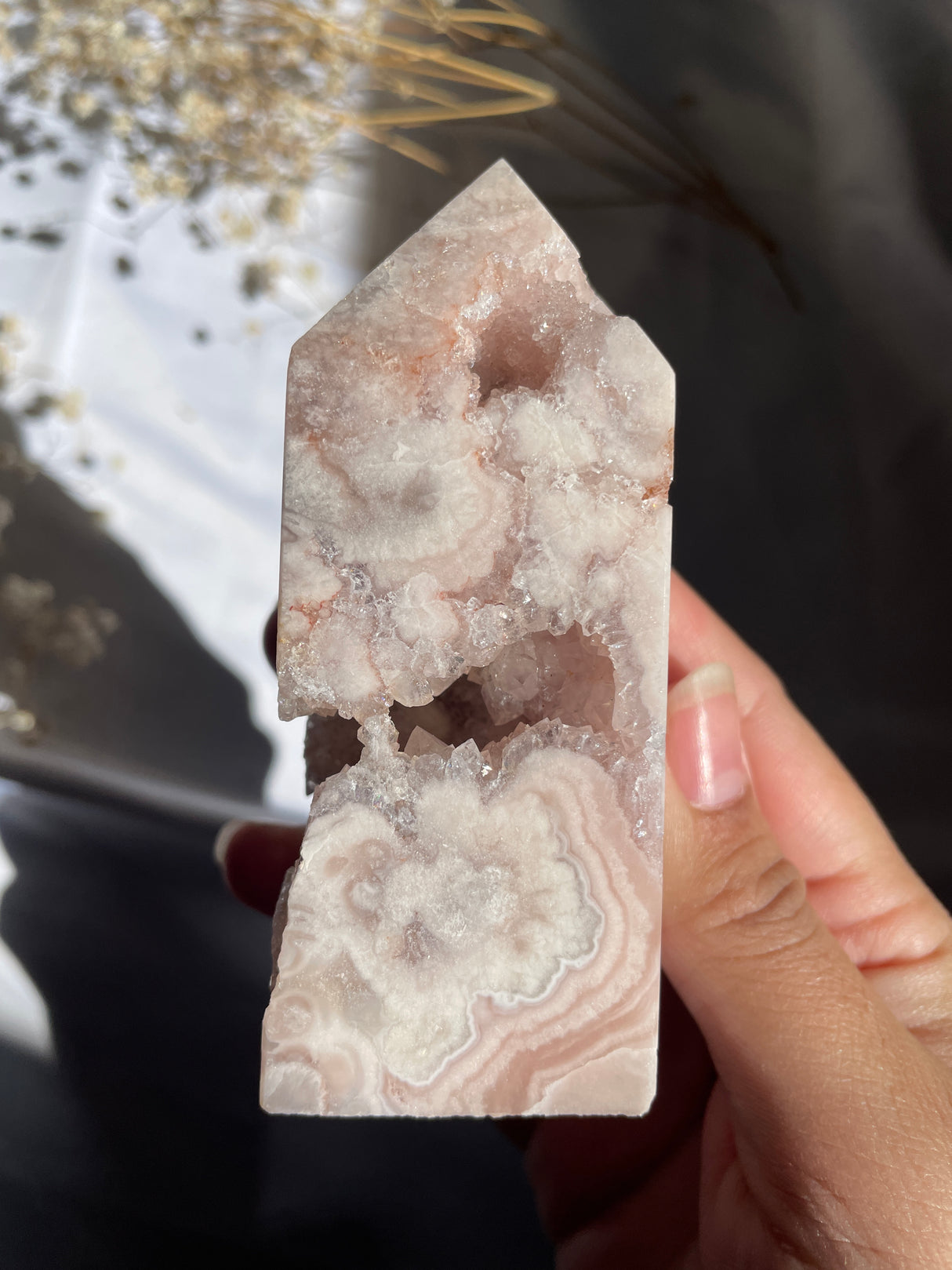 Druzy Flower Agate x Pink Amethyst Tower