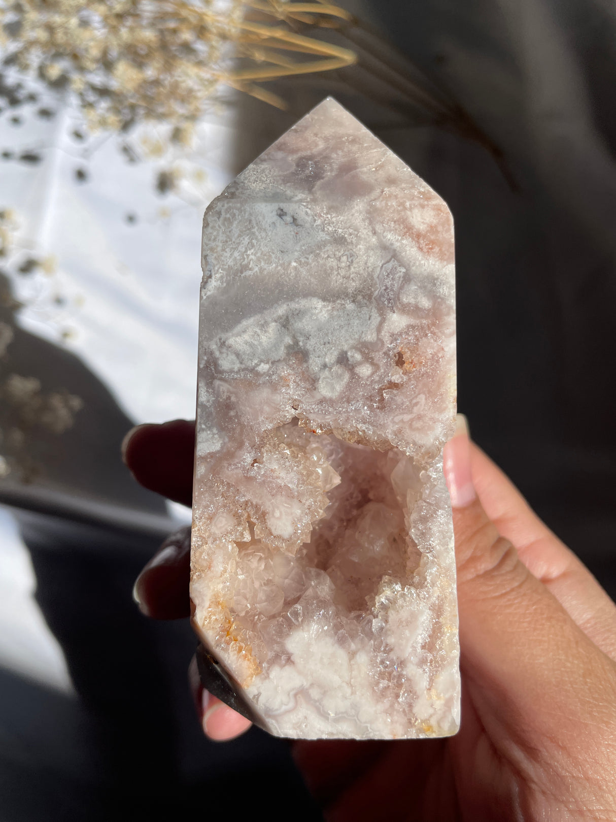 Druzy Flower Agate x Pink Amethyst Tower