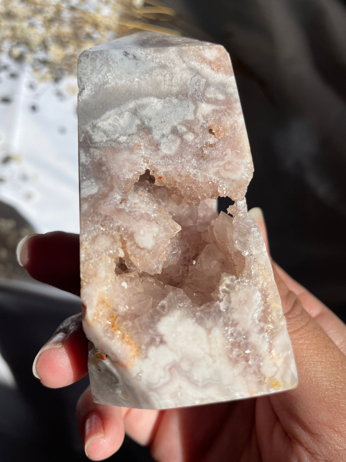 Druzy Flower Agate x Pink Amethyst Tower