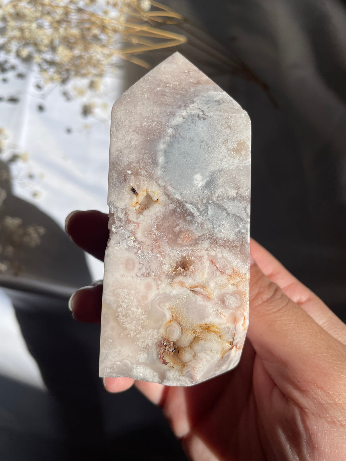 Druzy Flower Agate x Pink Amethyst Tower