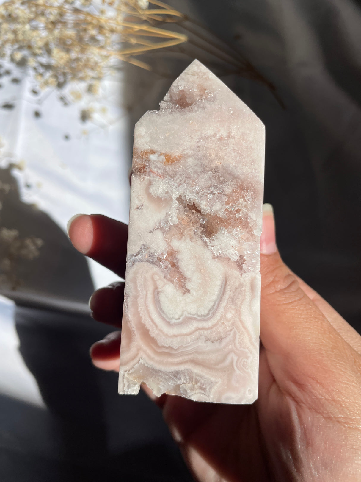 Druzy Flower Agate x Pink Amethyst Tower