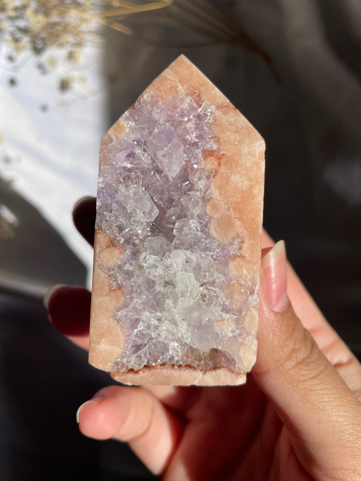 Flower Agate x Pink Amethyst Tower