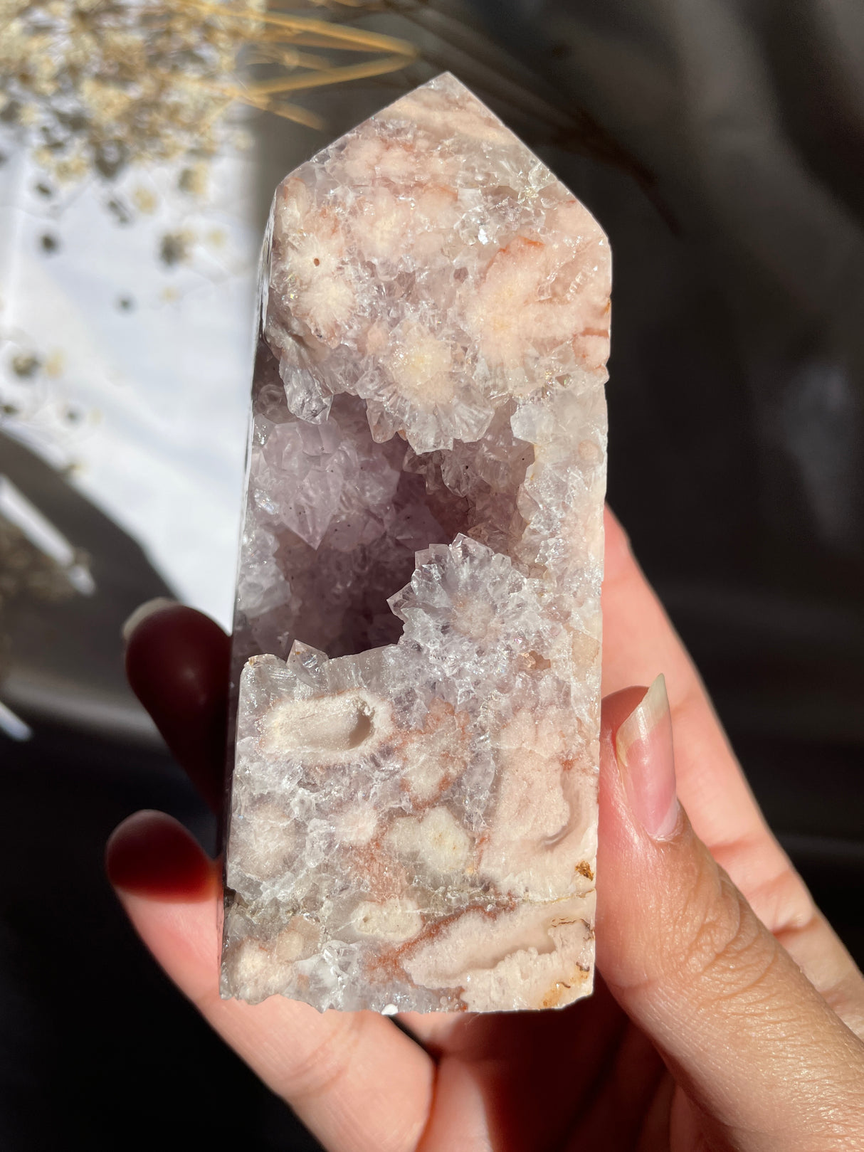 Druzy Flower Agate x Amethyst Tower