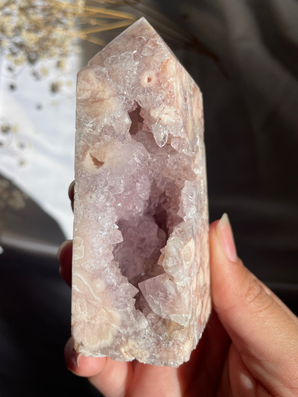 Druzy Flower Agate x Amethyst Tower