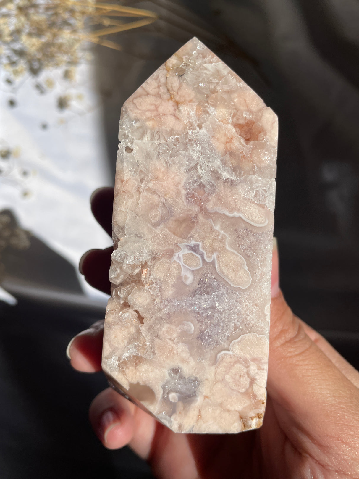 Druzy Flower Agate x Amethyst Tower