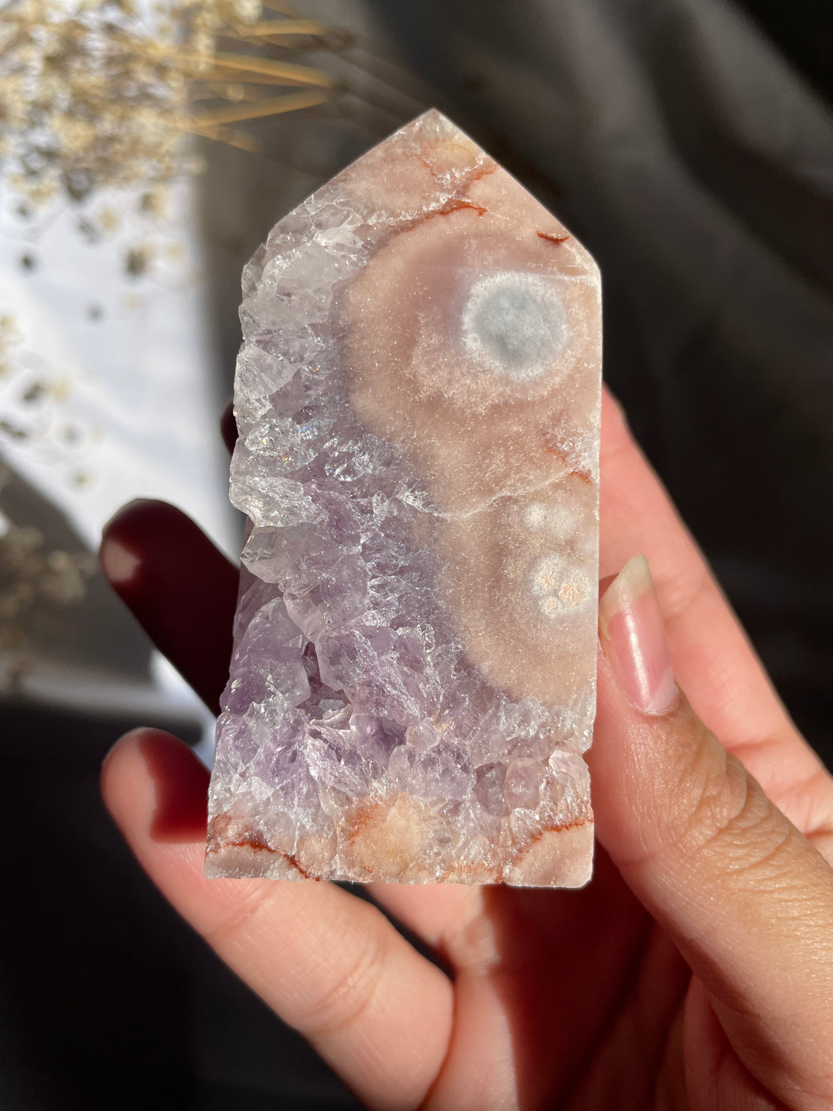 Flower Agate x Pink Amethyst Tower