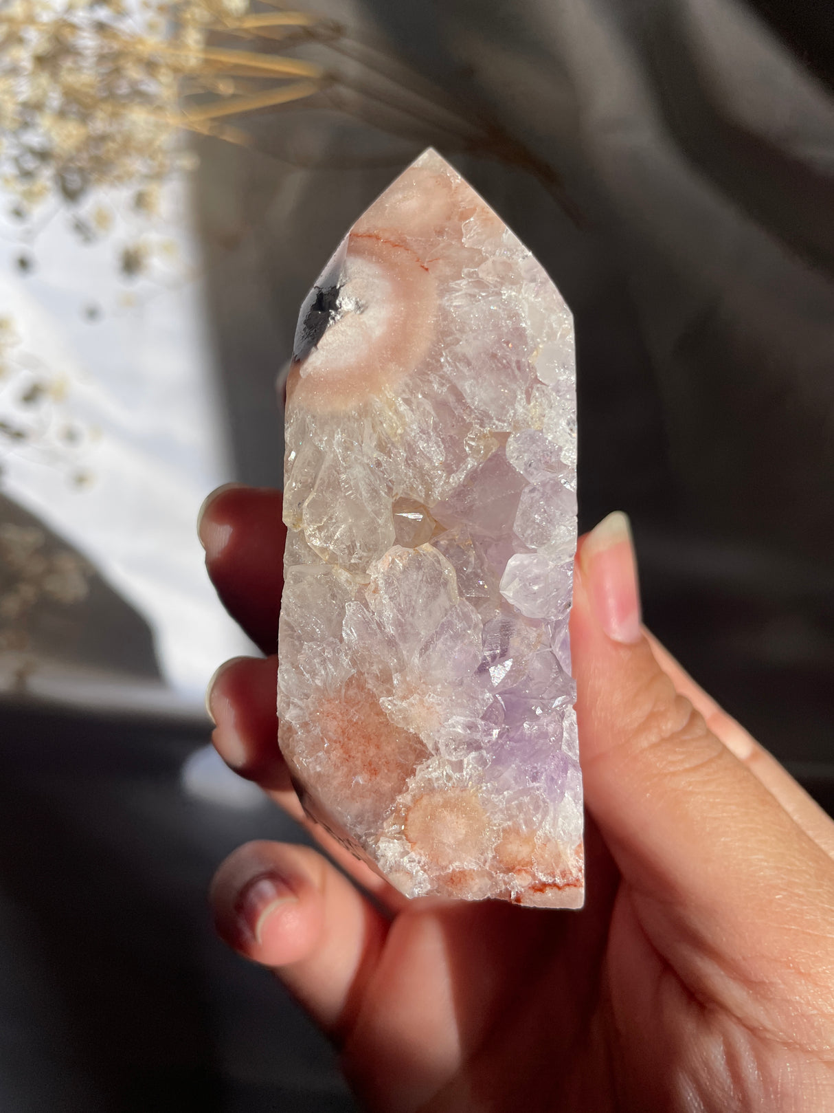 Flower Agate x Pink Amethyst Tower