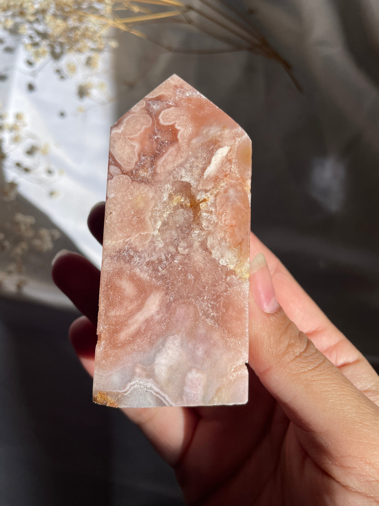 Flower Agate x Pink Amethyst Tower