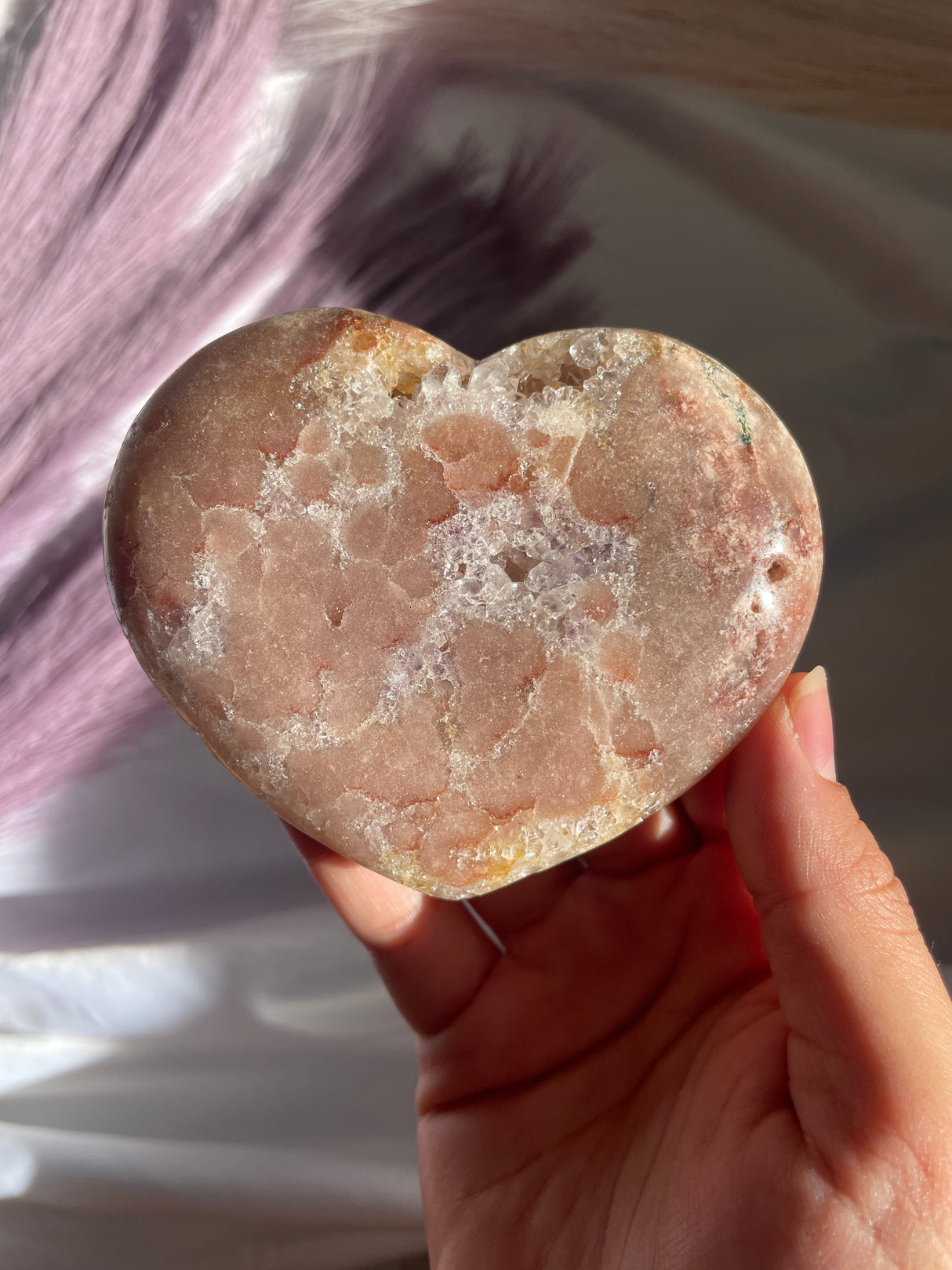 Pink Amethyst Heart with Quartz Veins