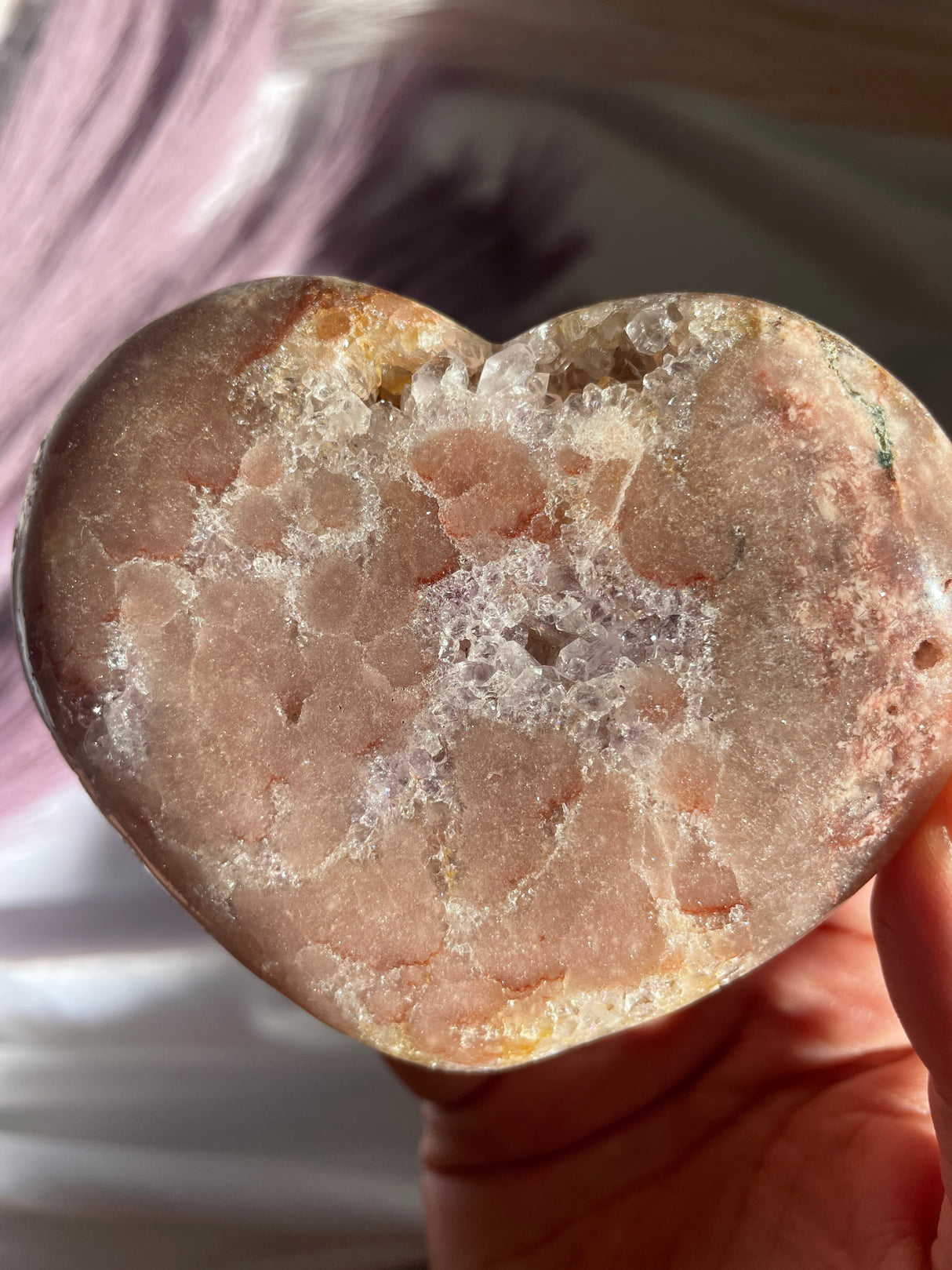 Pink Amethyst Heart with Quartz Veins