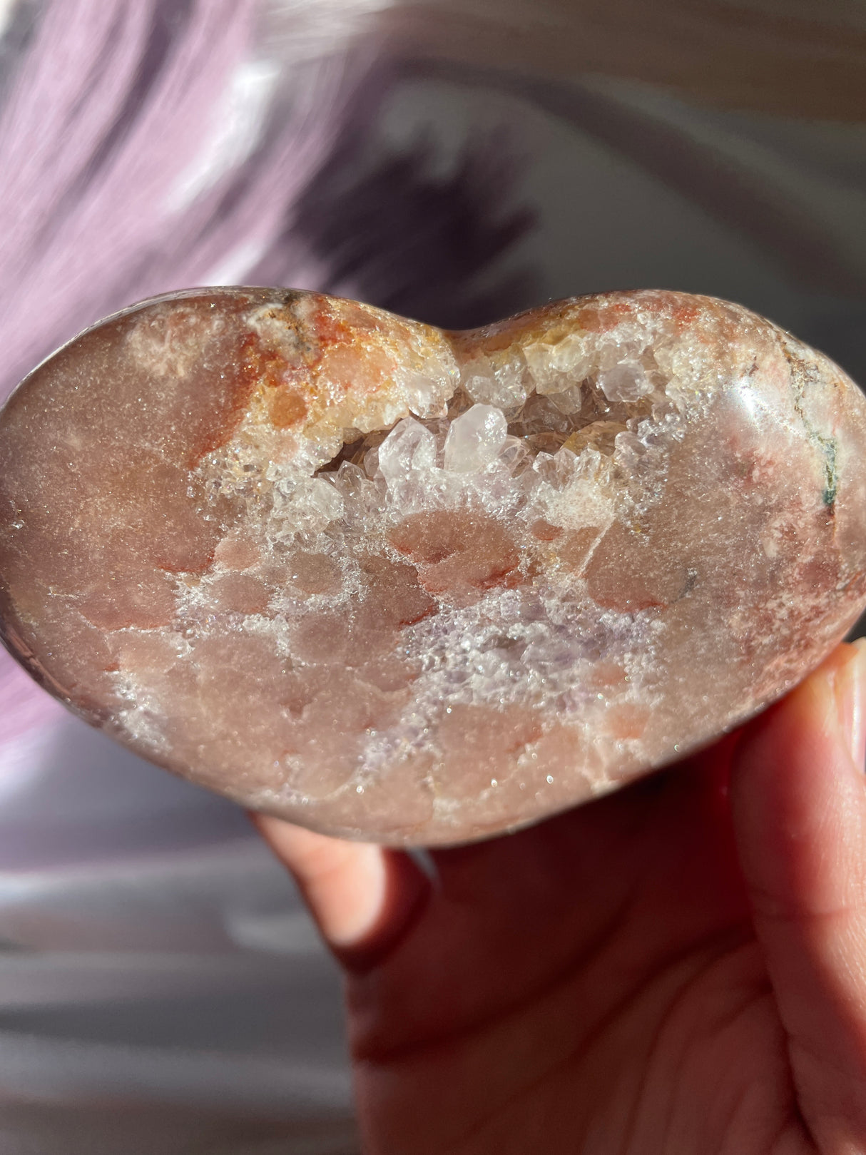 Pink Amethyst Heart with Quartz Veins