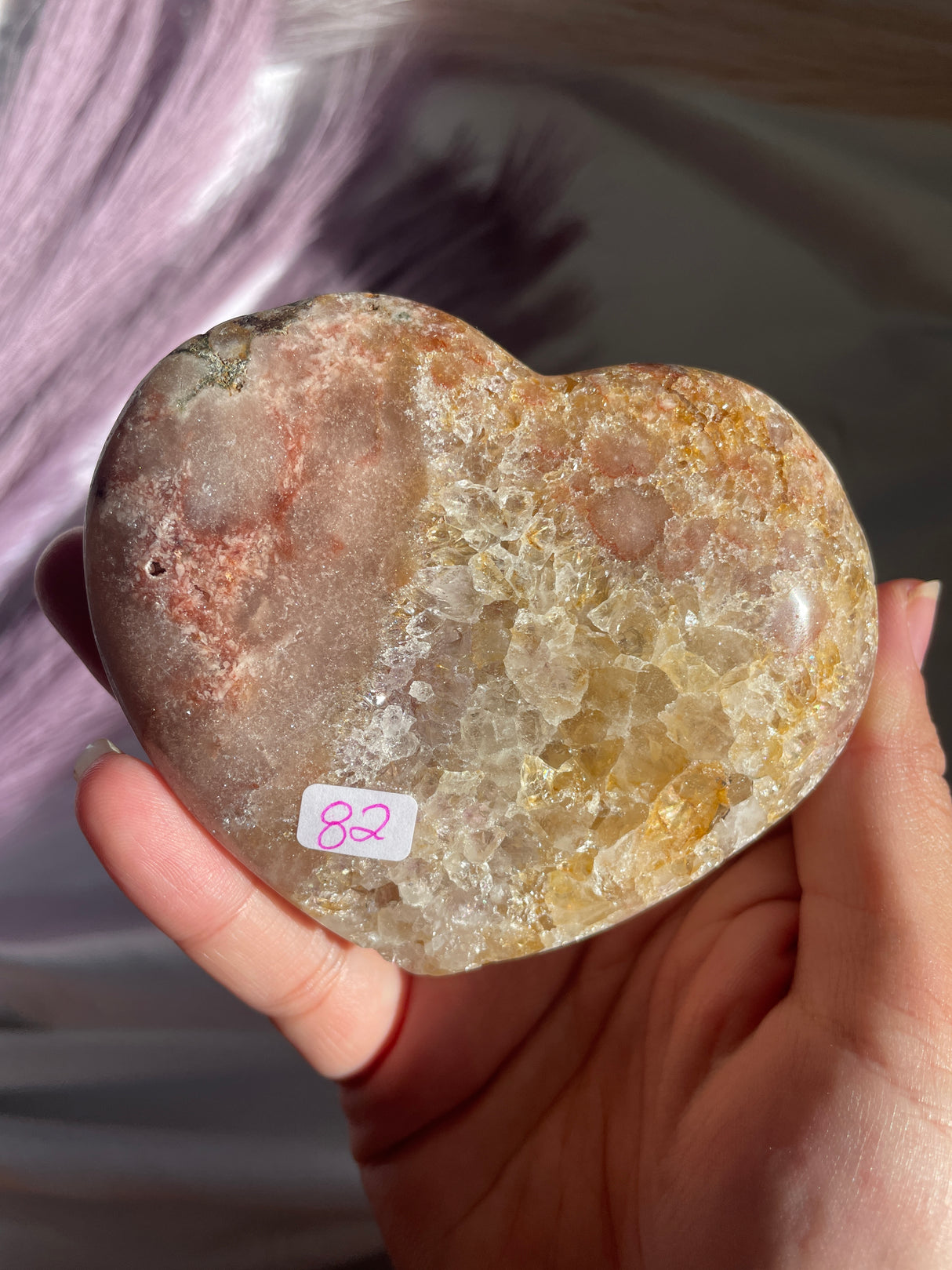 Pink Amethyst Heart with Quartz Veins