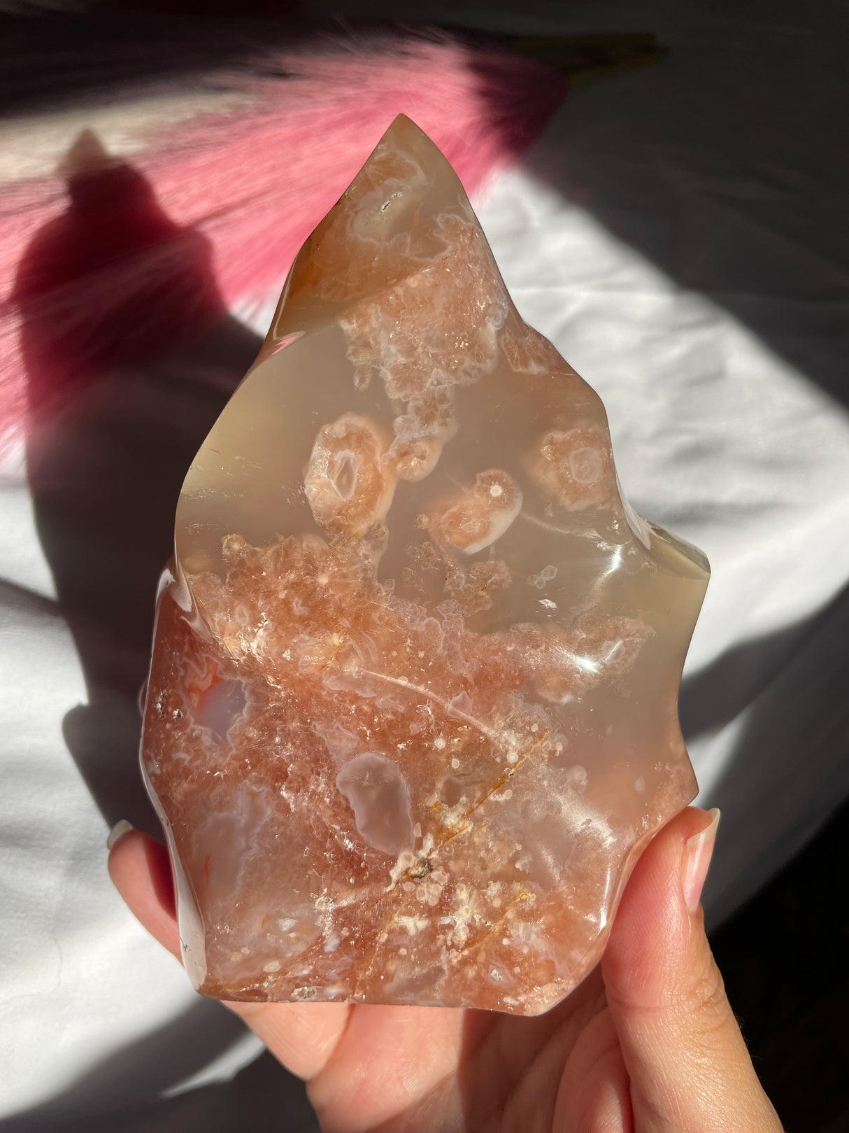 Peachy Pink Flower Agate Flame