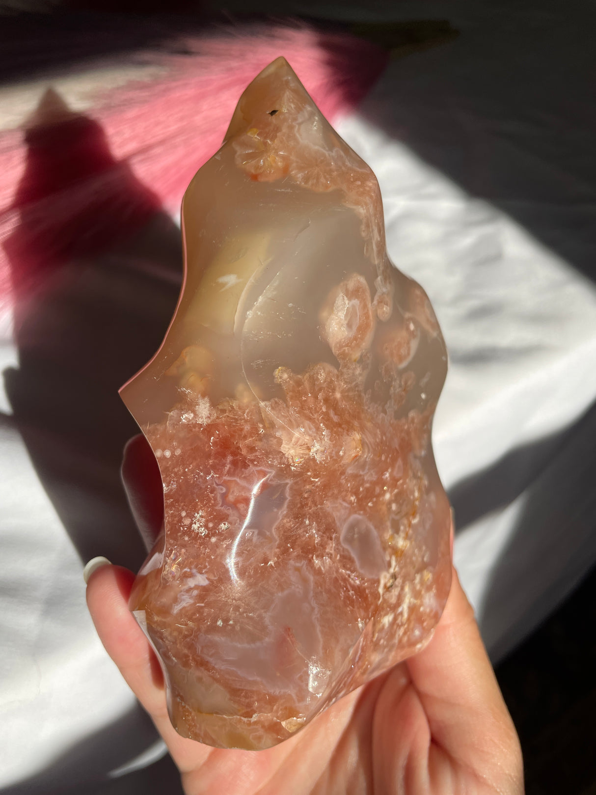 Peachy Pink Flower Agate Flame