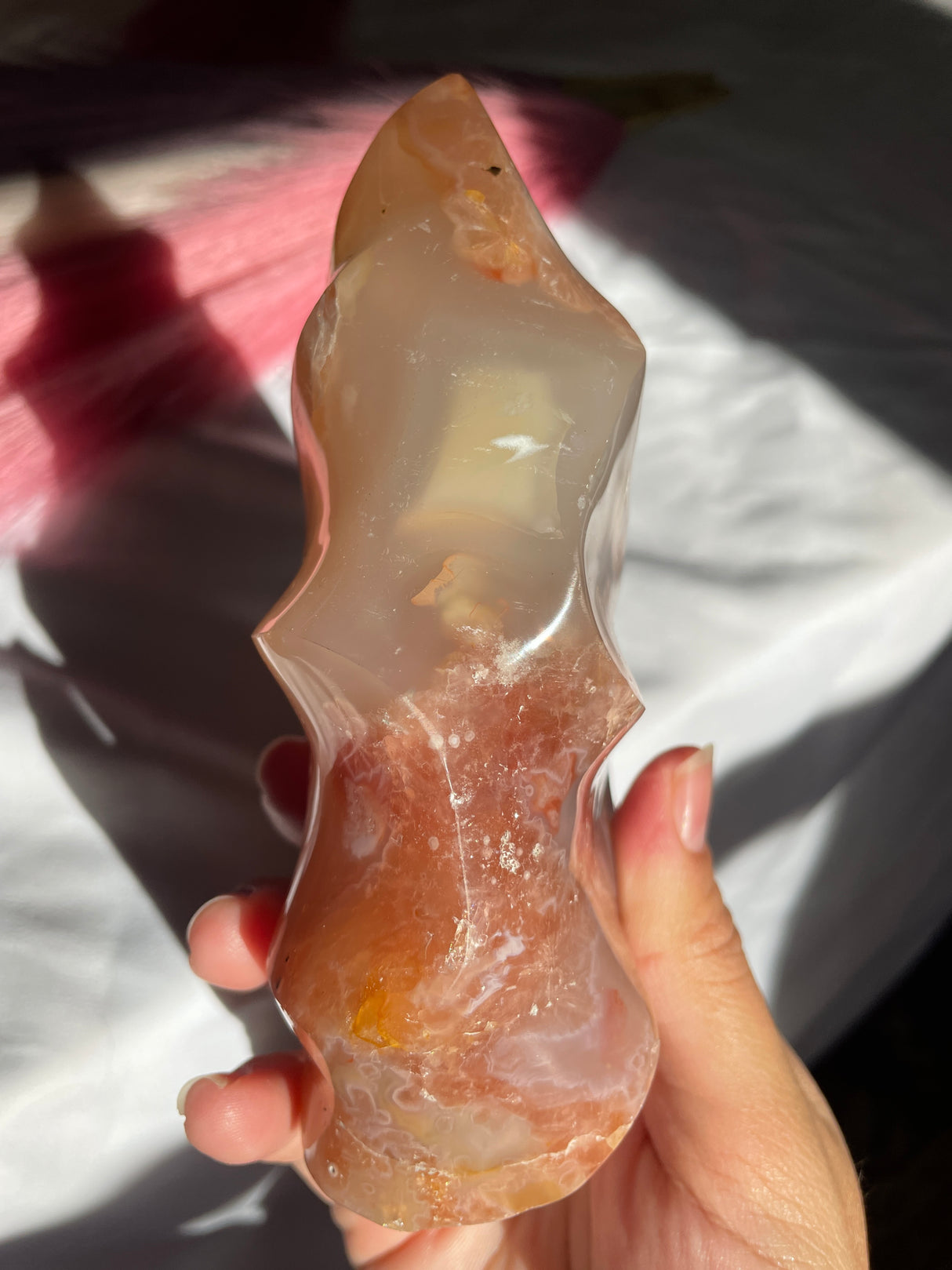 Peachy Pink Flower Agate Flame