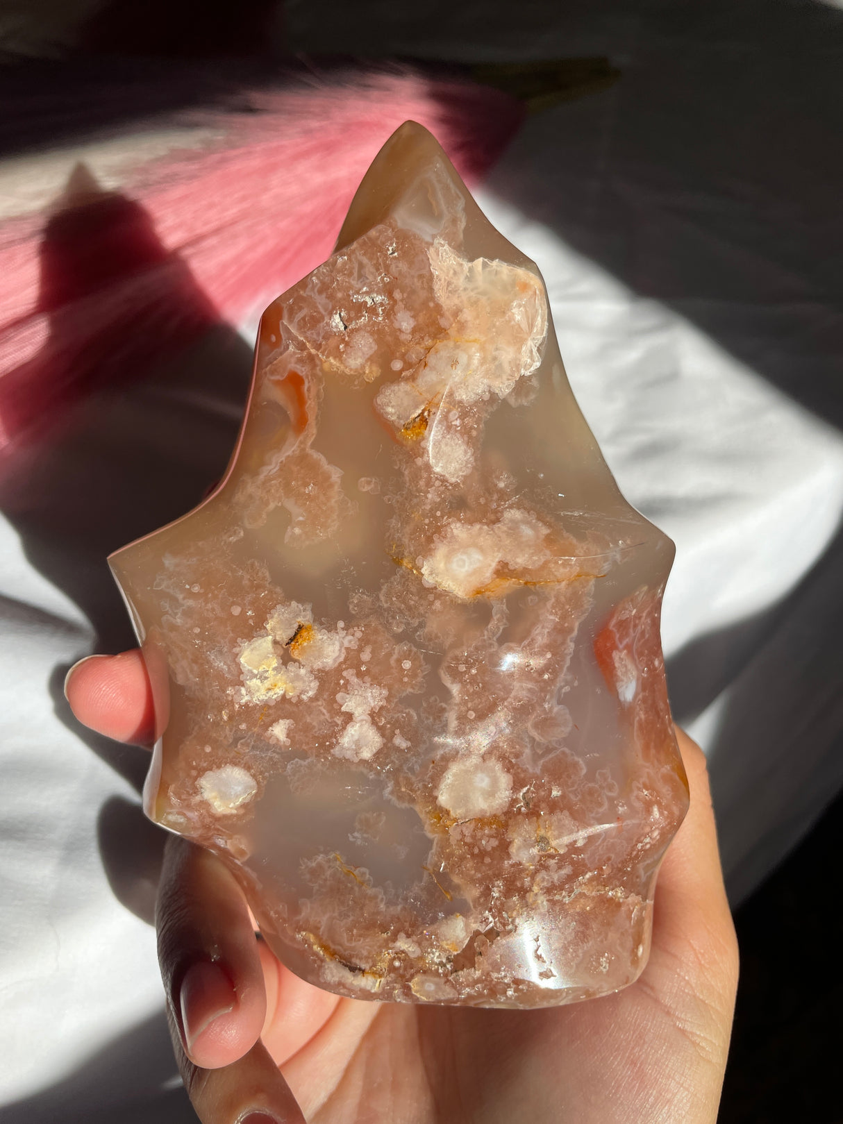 Peachy Pink Flower Agate Flame