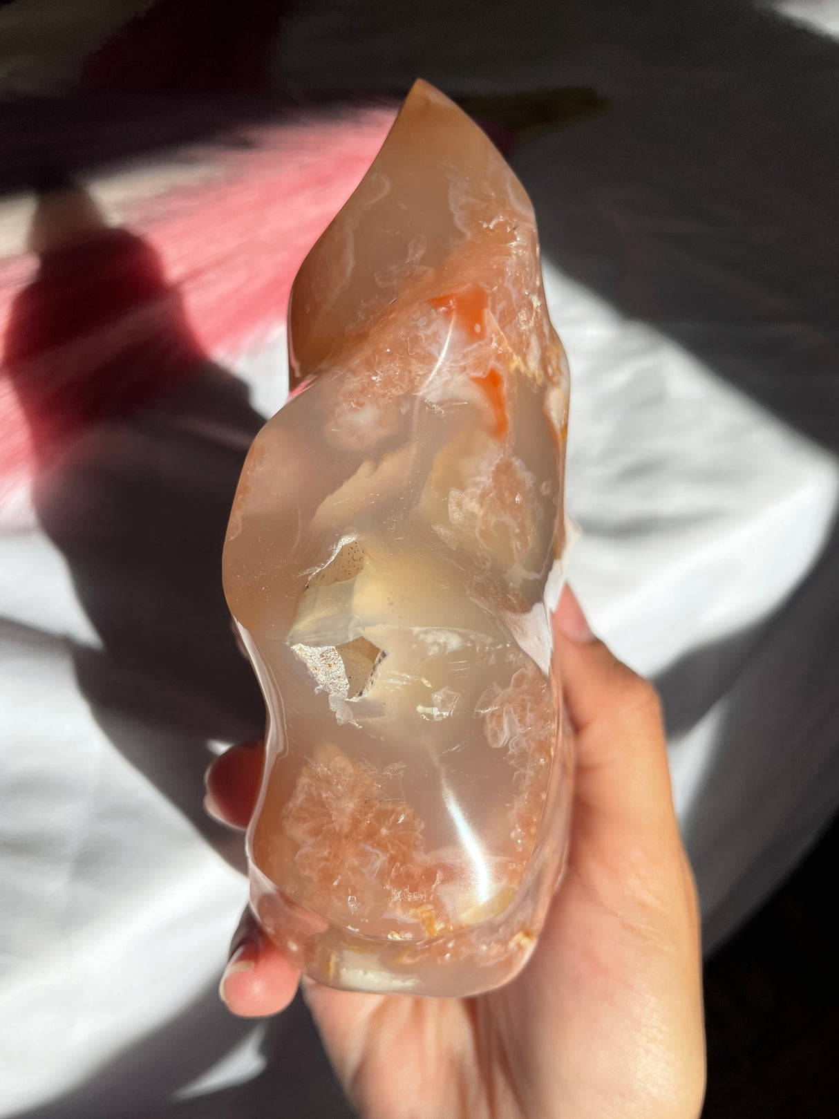Peachy Pink Flower Agate Flame