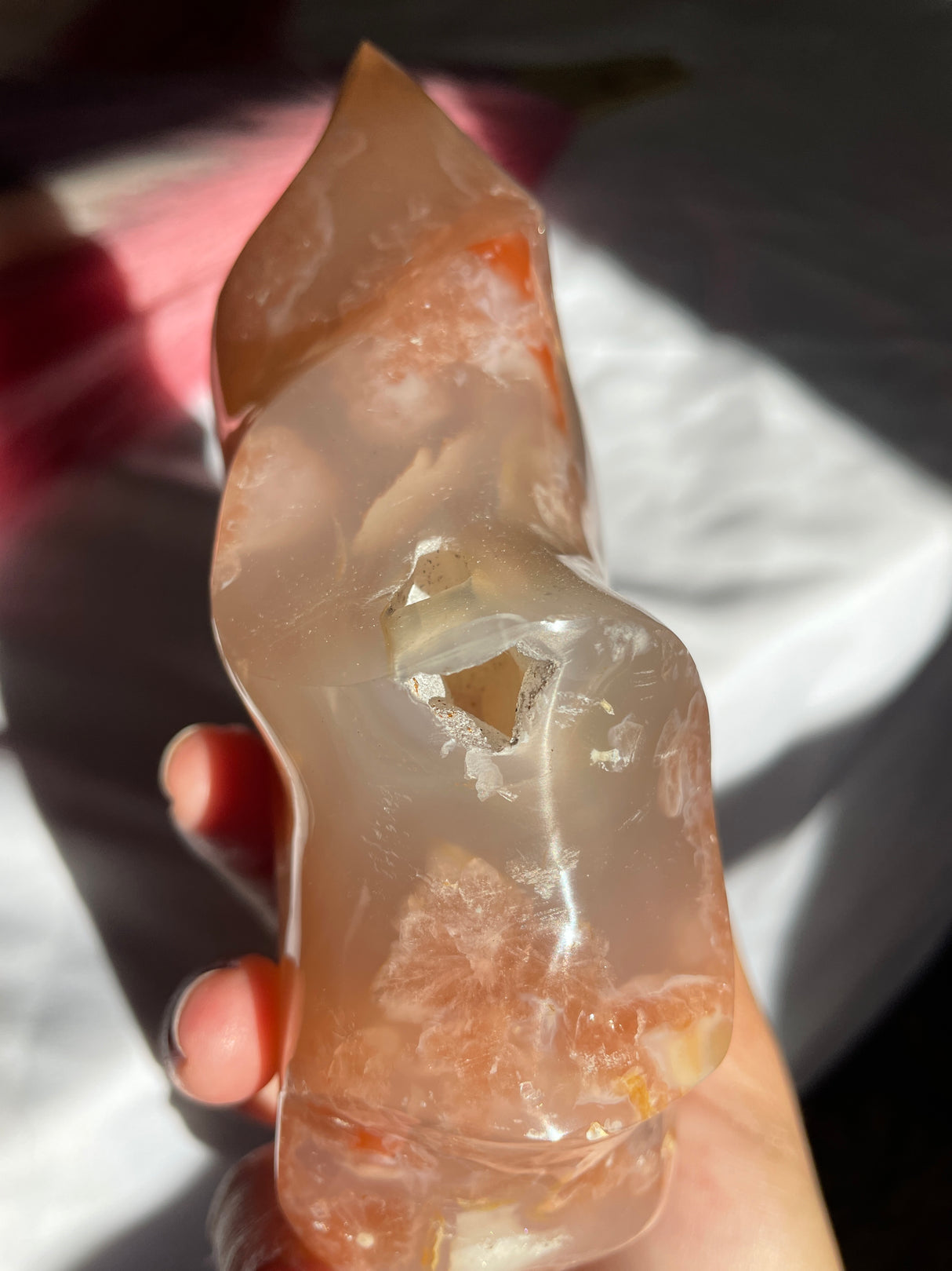 Peachy Pink Flower Agate Flame