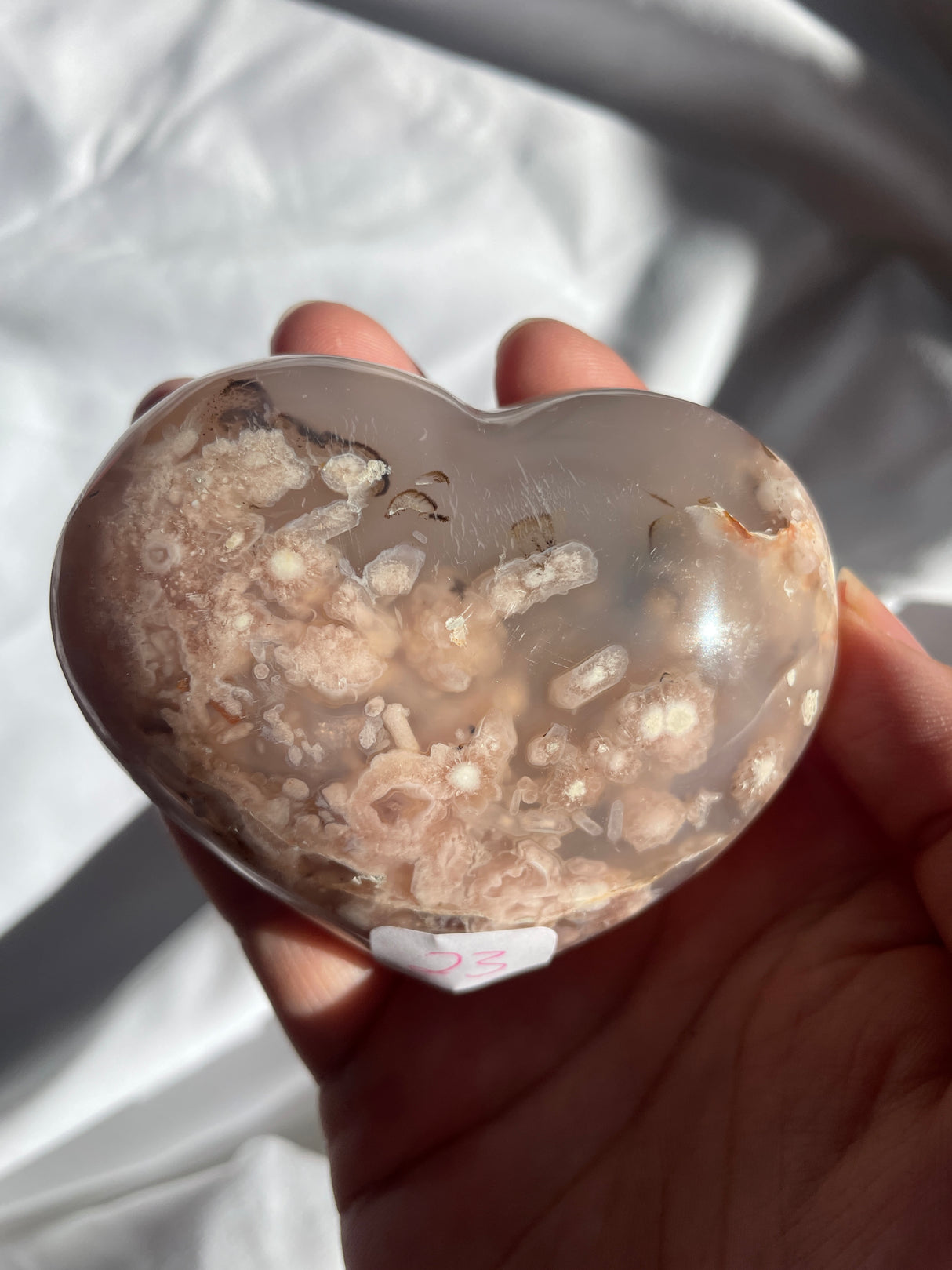Moody Pink Flower Agate Heart