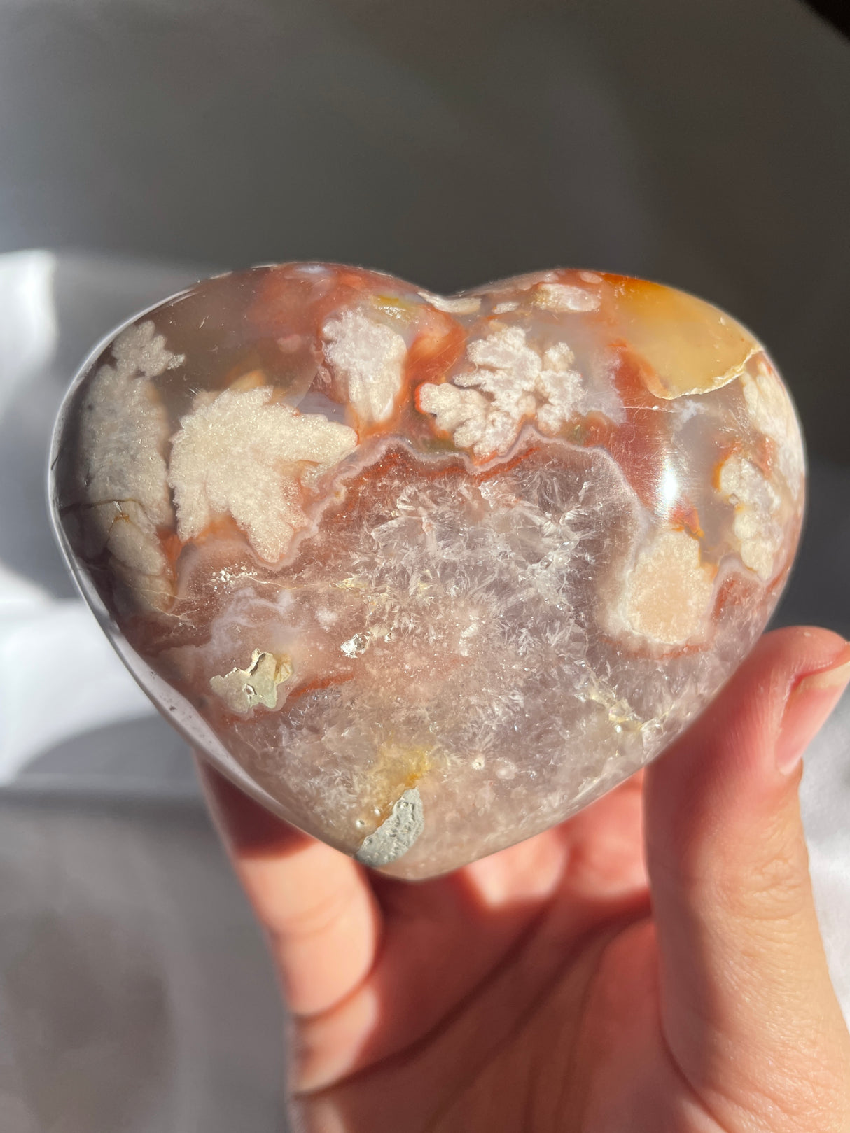 Red Flower Agate Heart with Amethyst