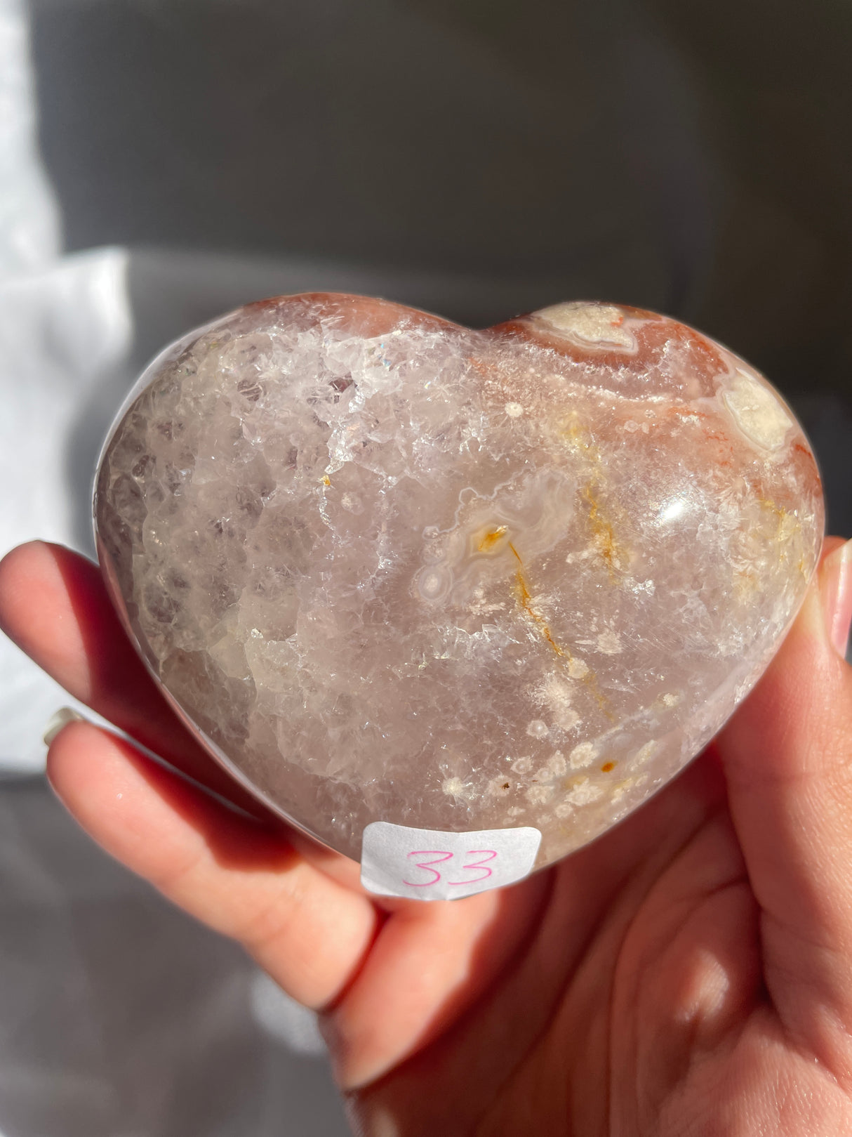 Red Flower Agate Heart with Amethyst