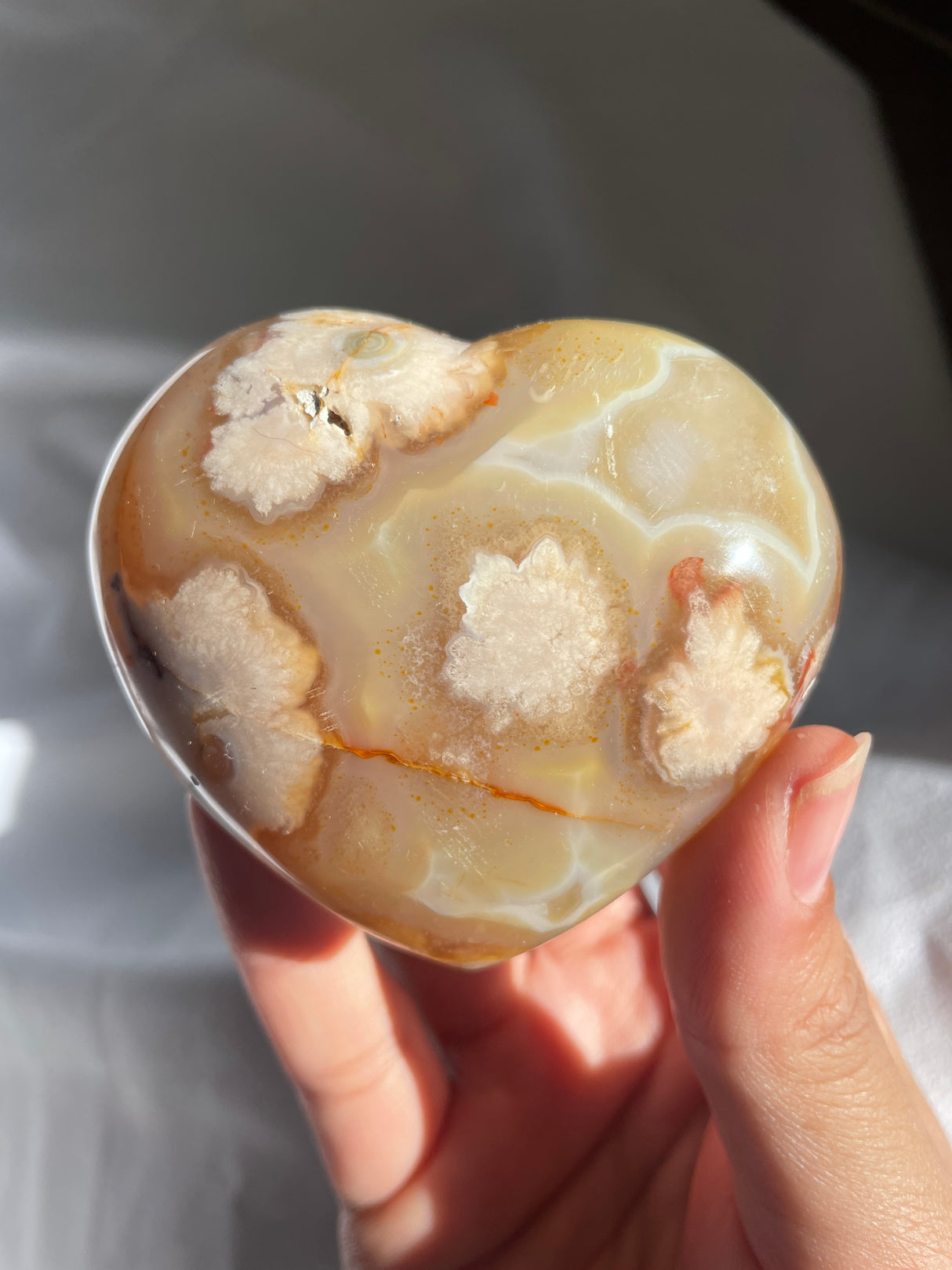 Flower Agate Heart with Carnelian