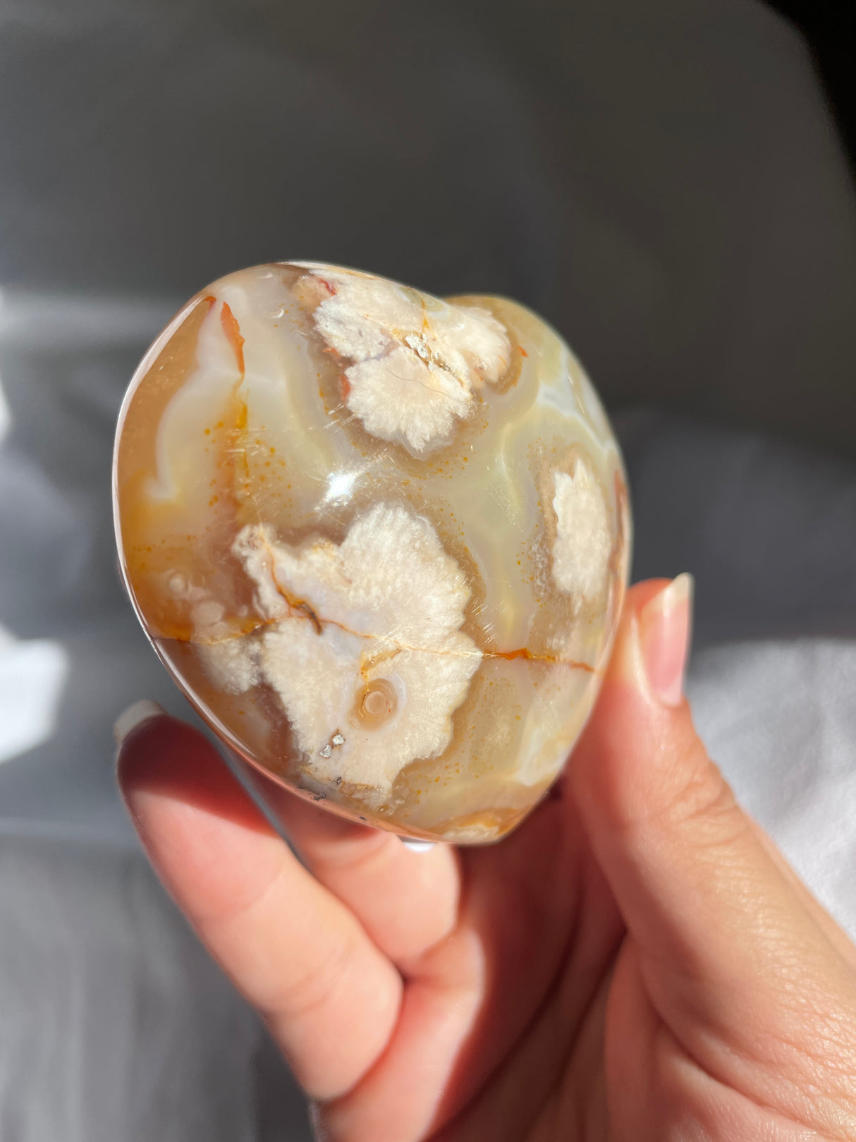 Flower Agate Heart with Carnelian