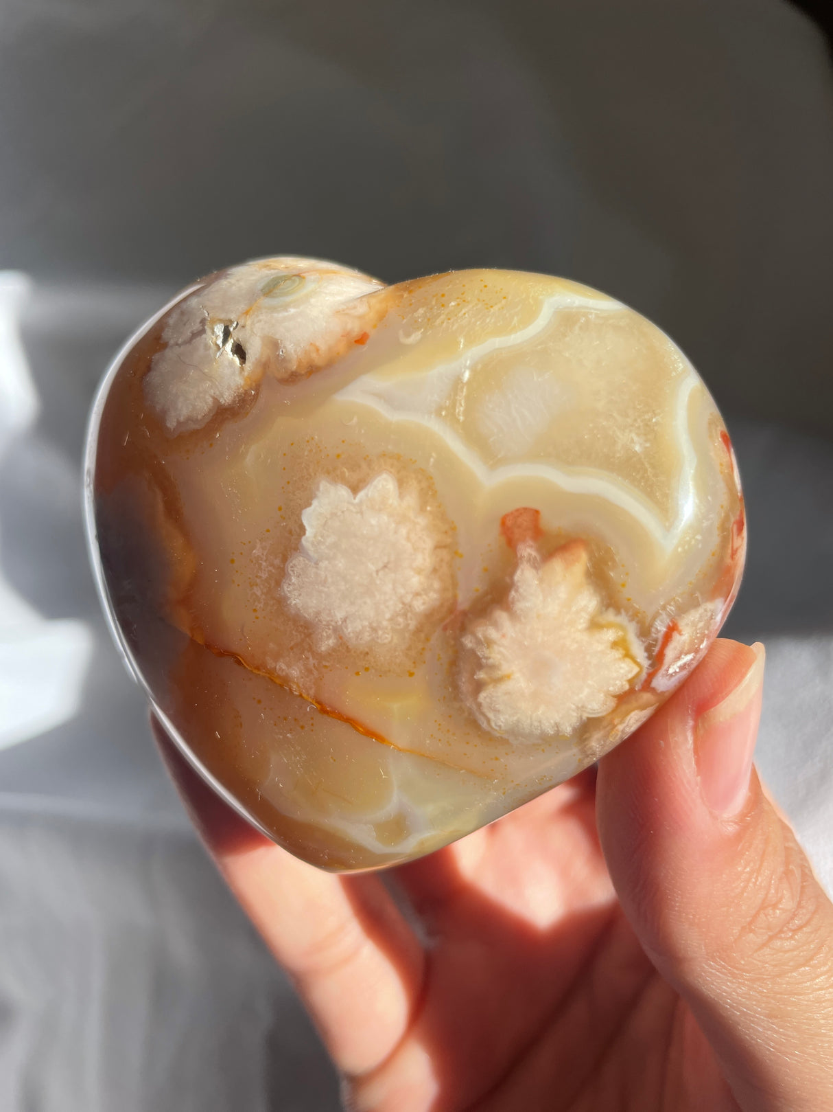 Flower Agate Heart with Carnelian