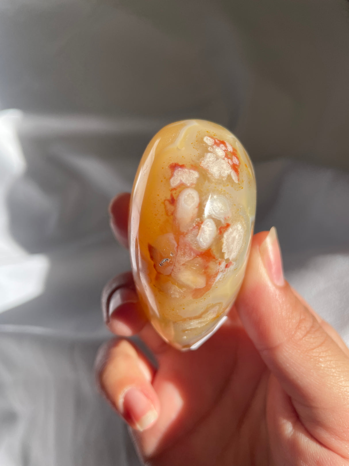 Flower Agate Heart with Carnelian