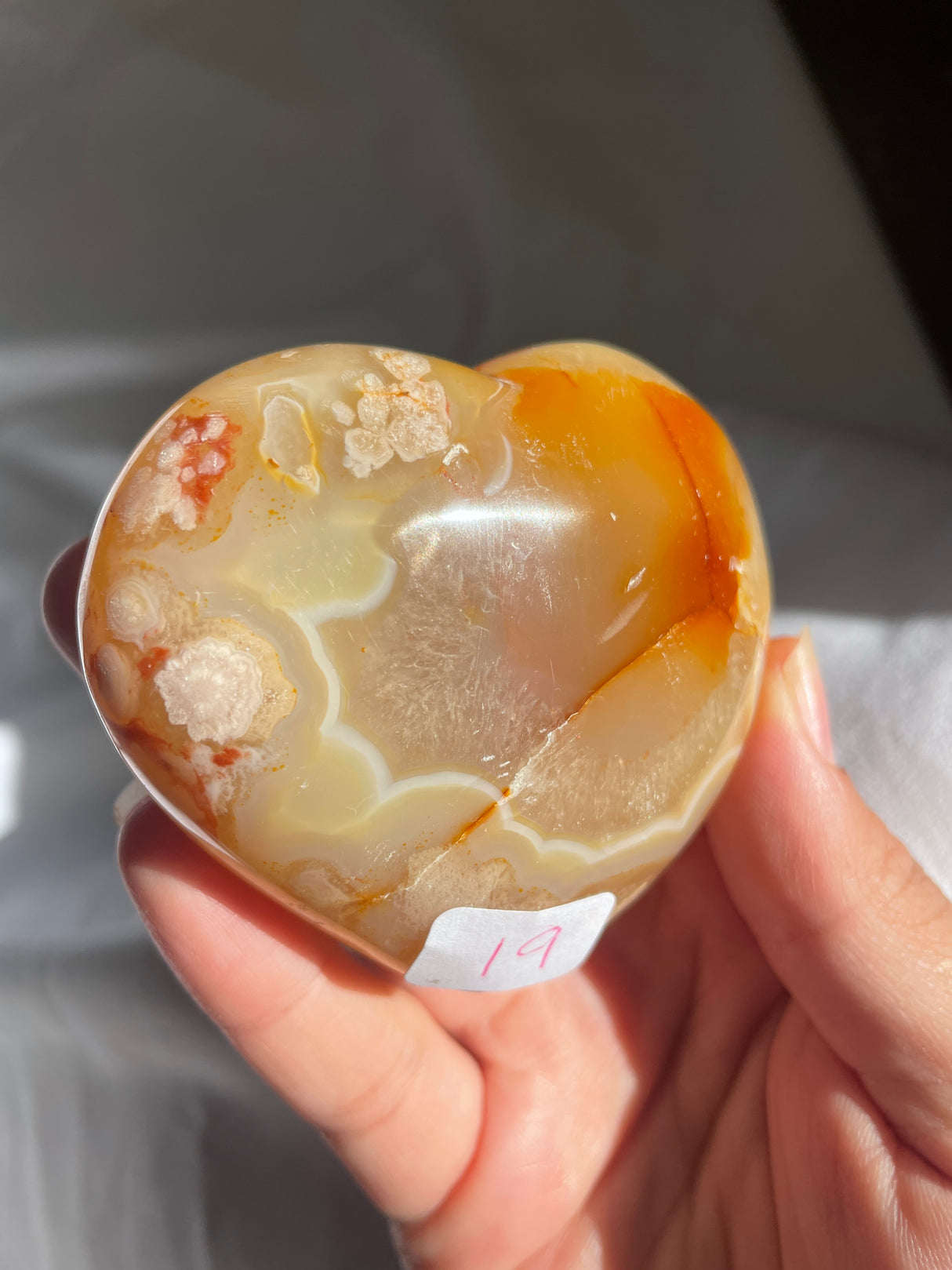 Flower Agate Heart with Carnelian