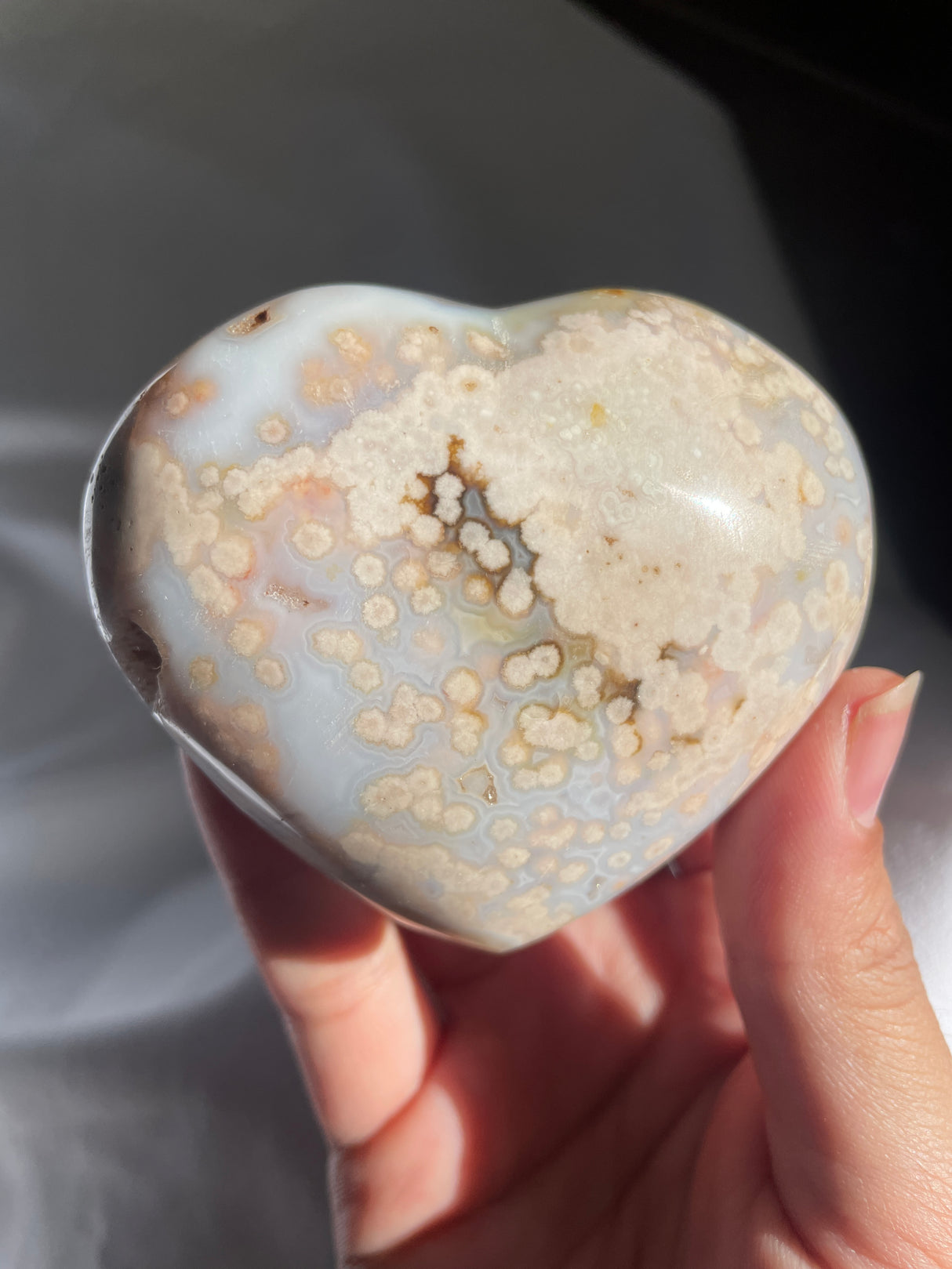 Pastel Blue Flower Agate Heart