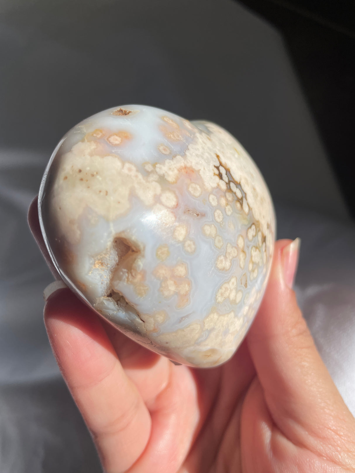 Pastel Blue Flower Agate Heart