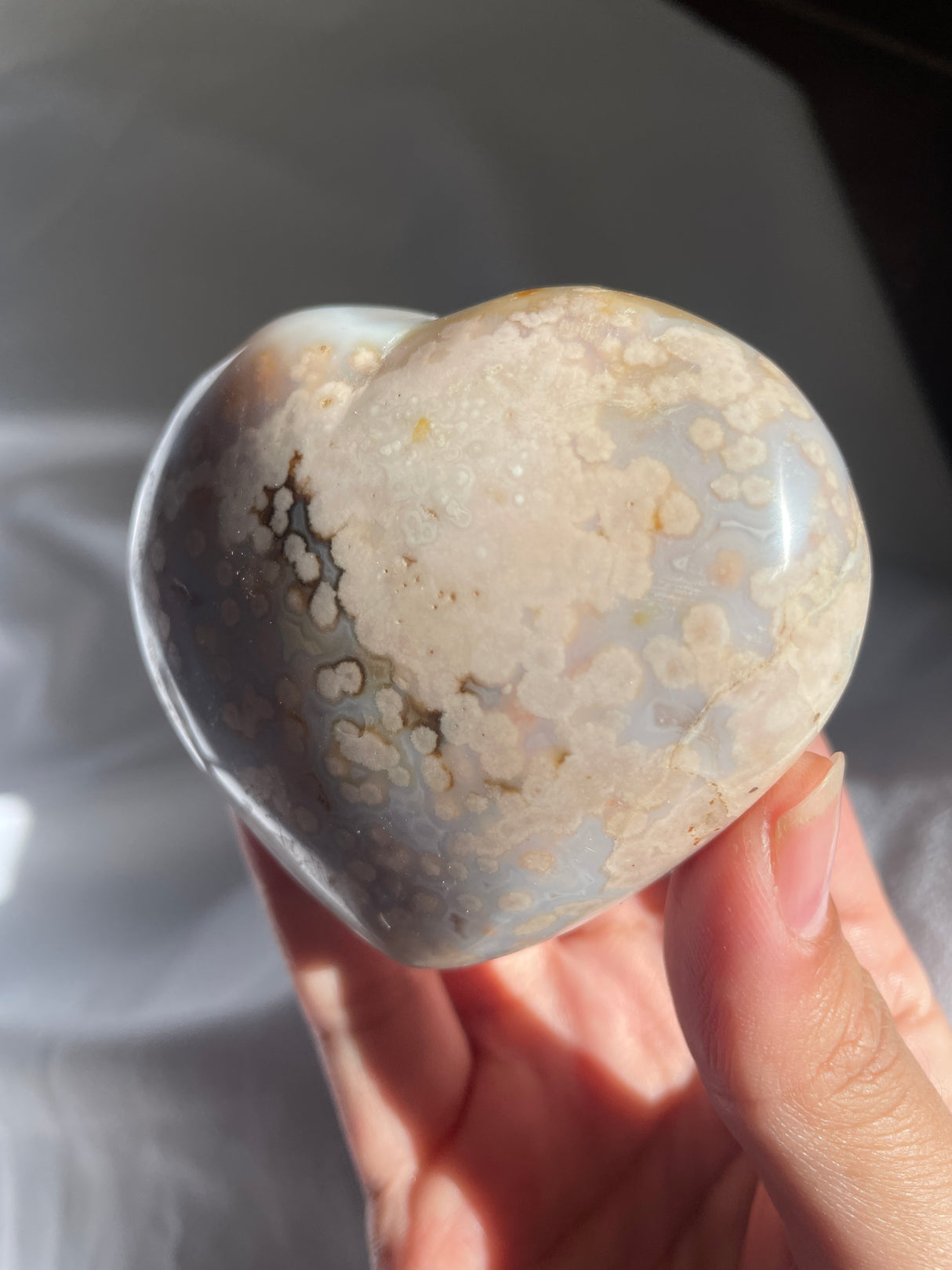 Pastel Blue Flower Agate Heart