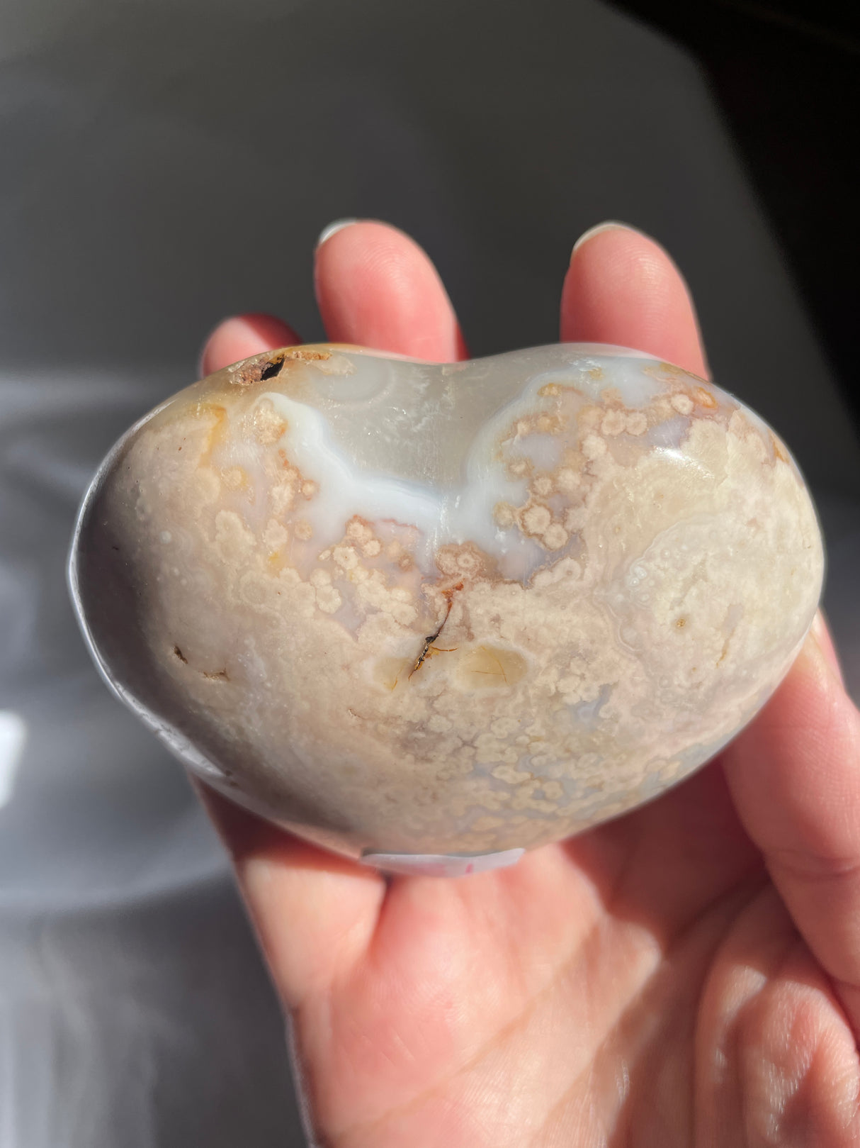Pastel Blue Flower Agate Heart