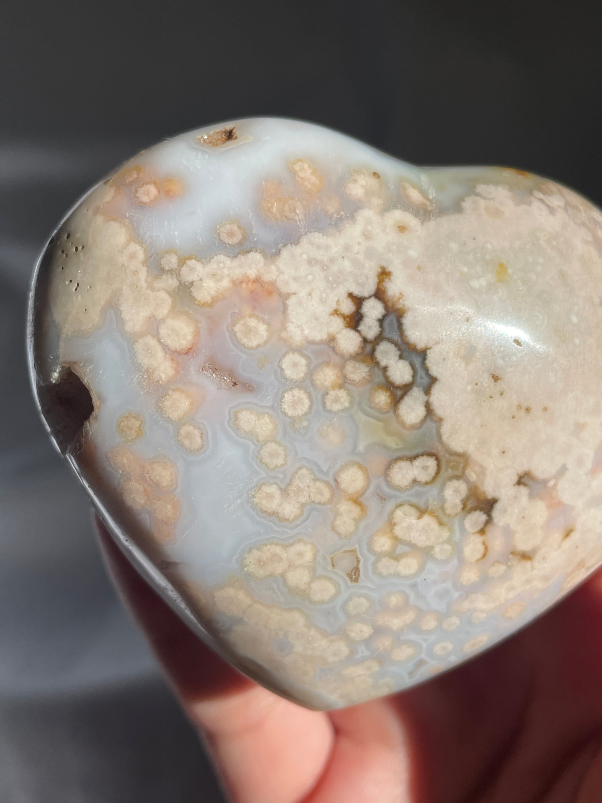 Pastel Blue Flower Agate Heart