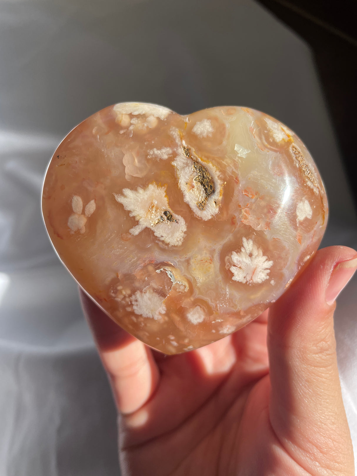 Flower Agate Heart with Carnelian
