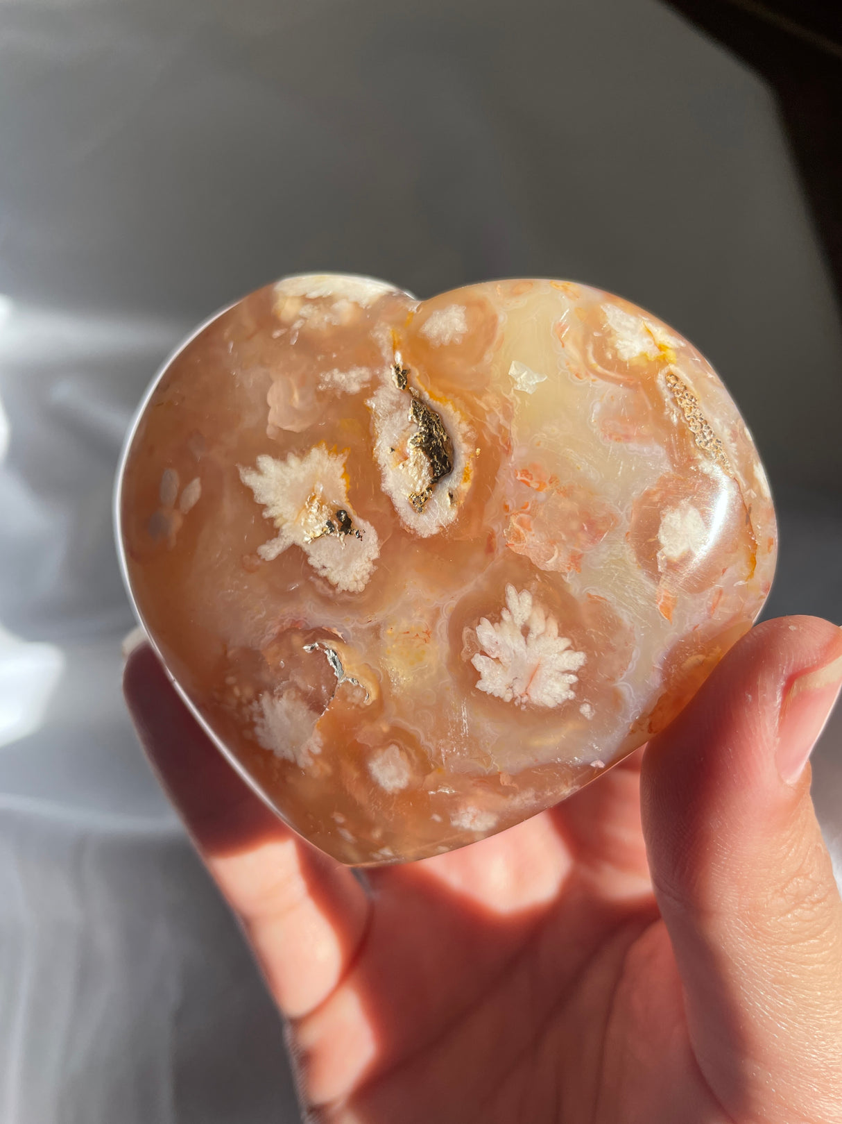 Flower Agate Heart with Carnelian