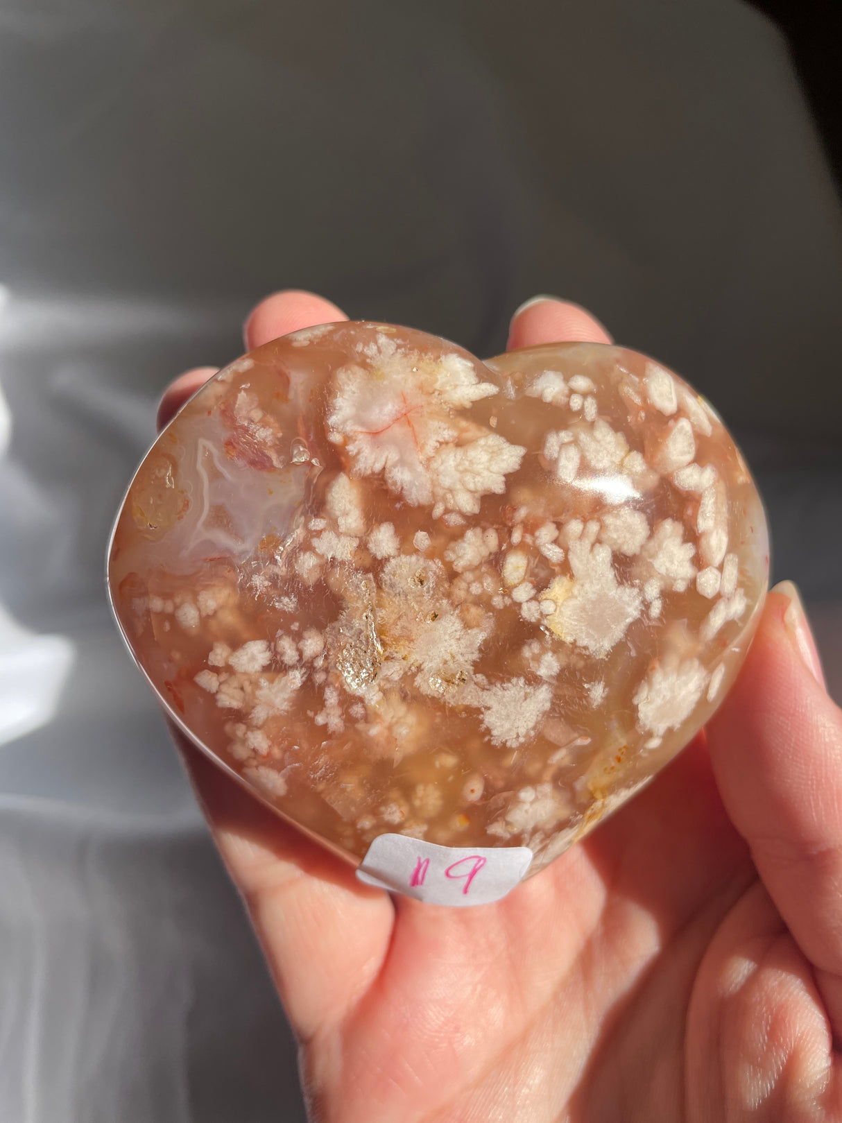 Flower Agate Heart with Carnelian