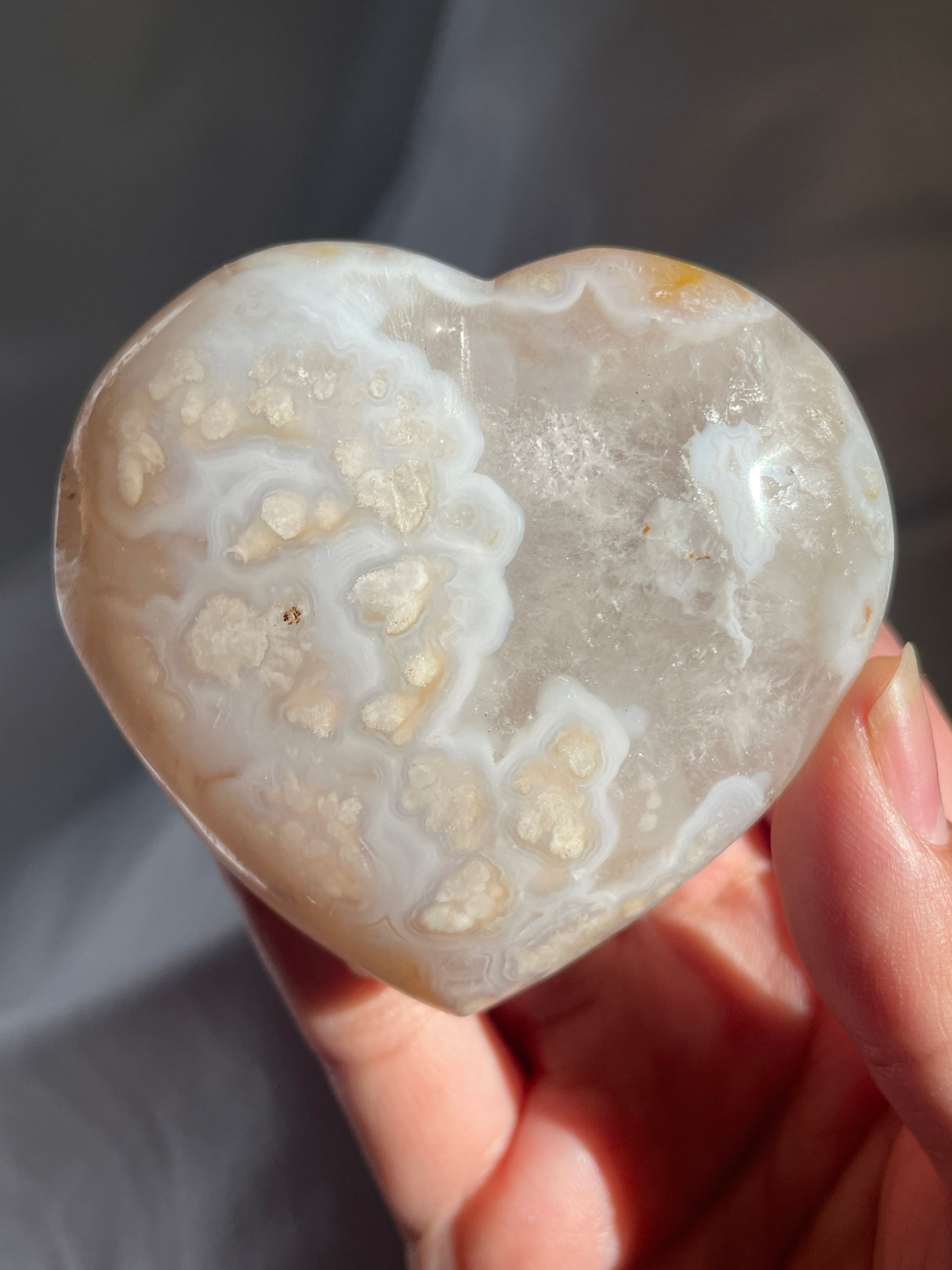 Pastel Blue Flower Agate Heart