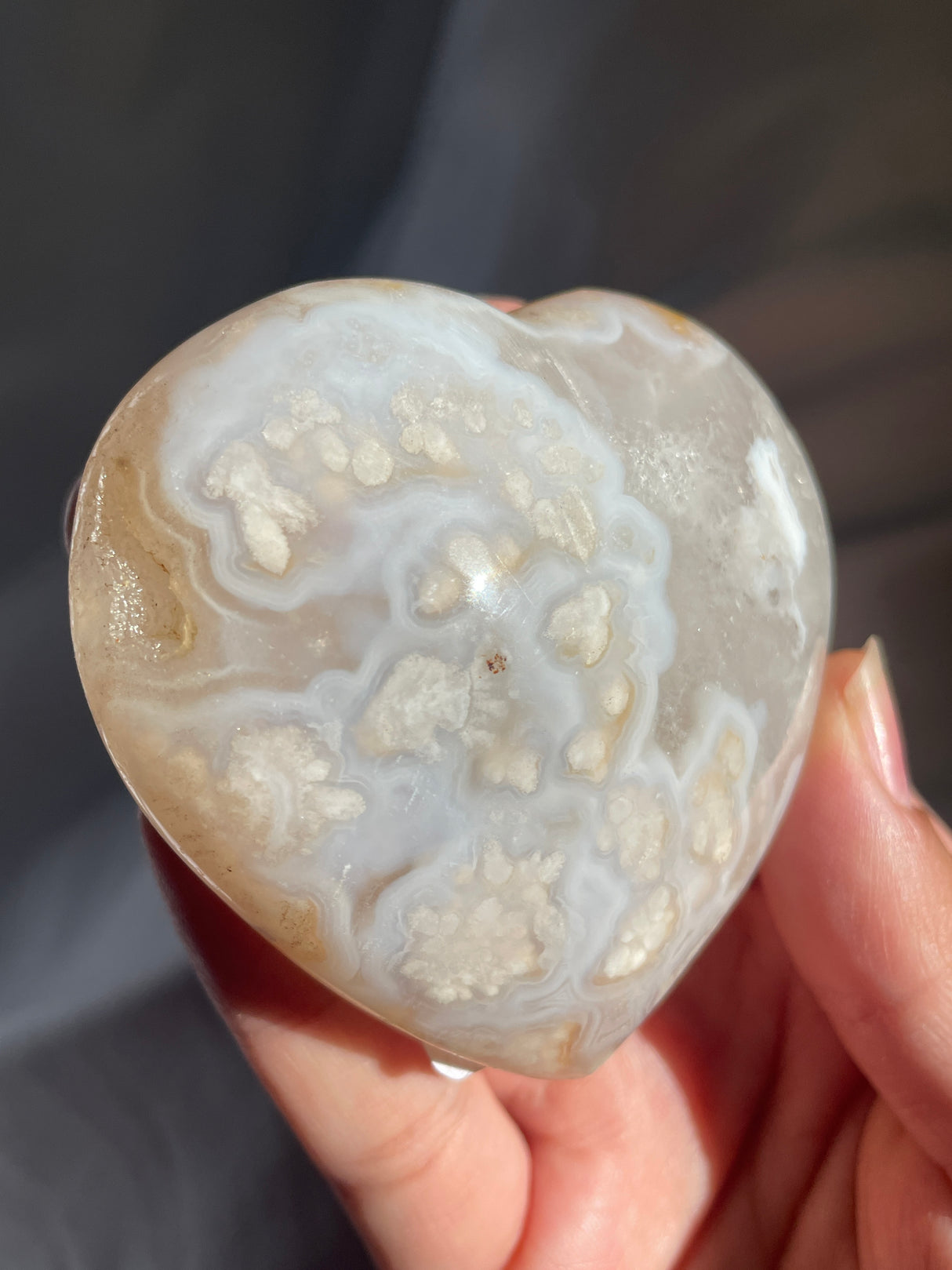 Pastel Blue Flower Agate Heart