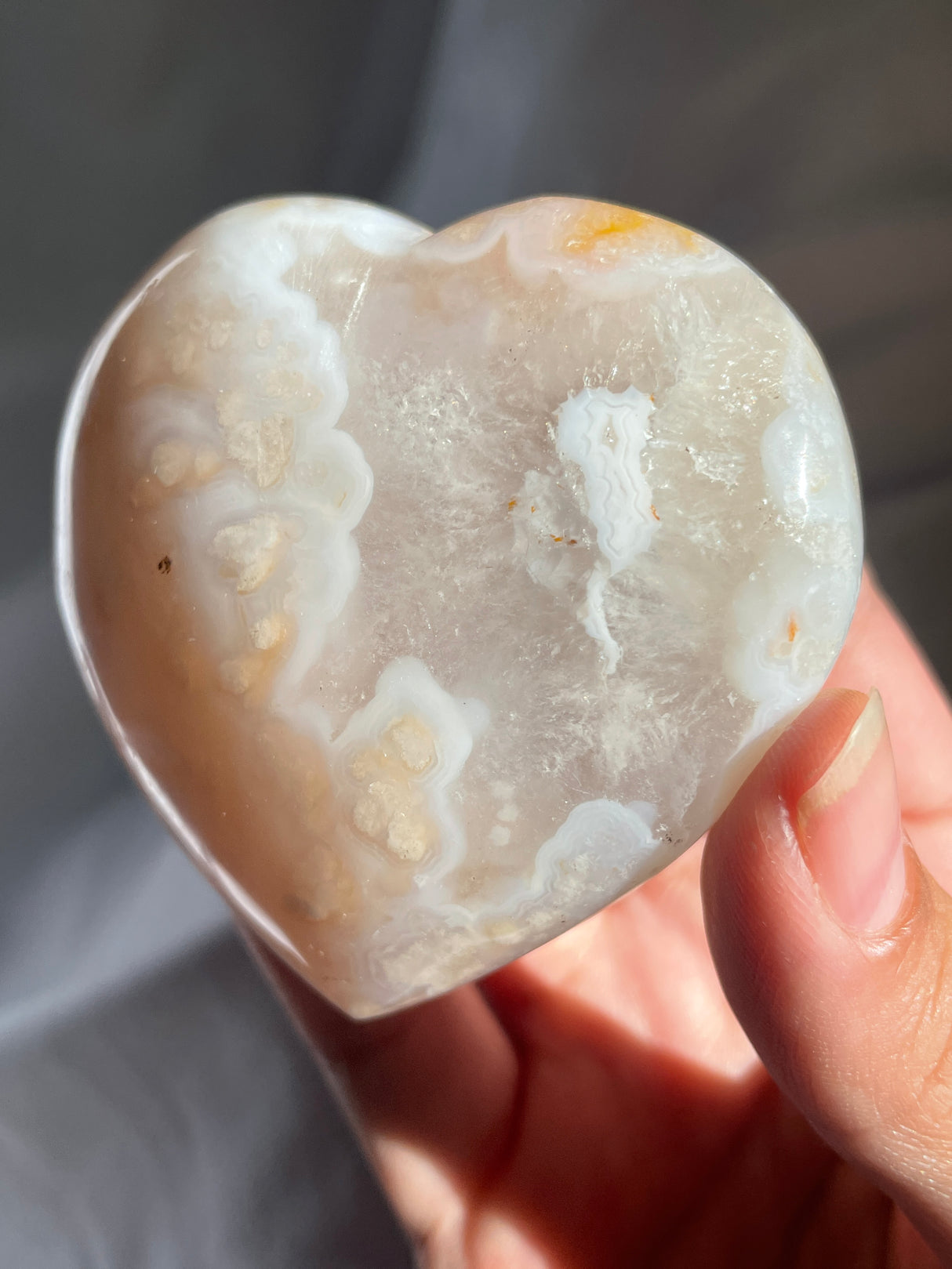 Pastel Blue Flower Agate Heart