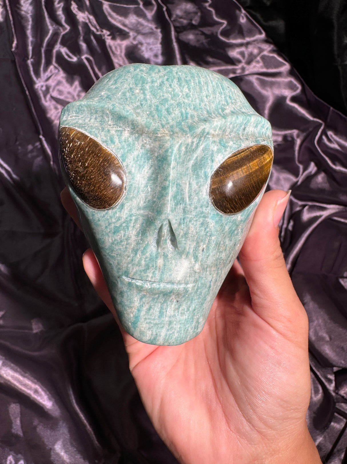 Amazonite Star Being Alien Carving with Tiger's Eye