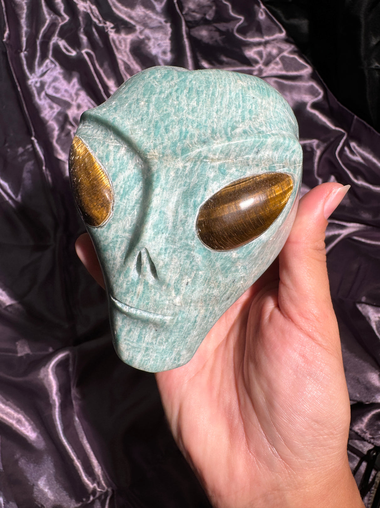 Amazonite Star Being Alien Carving with Tiger's Eye
