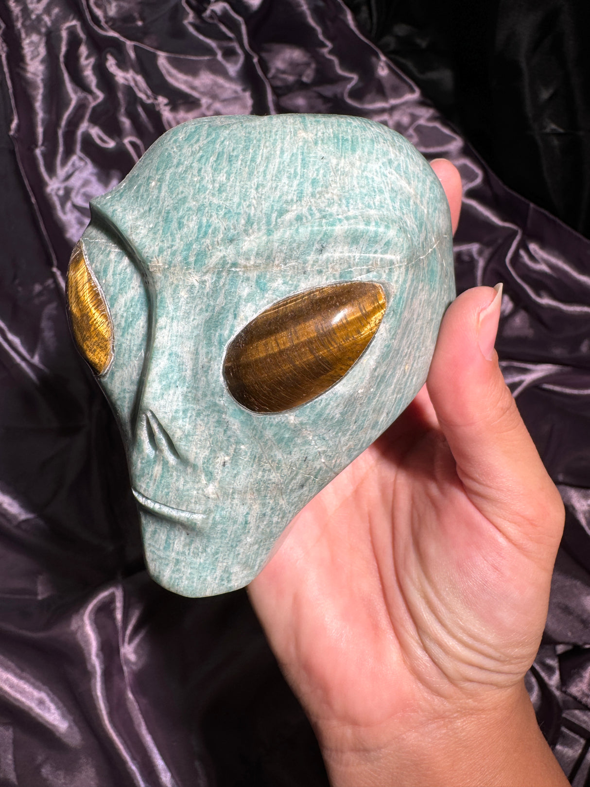 Amazonite Star Being Alien Carving with Tiger's Eye