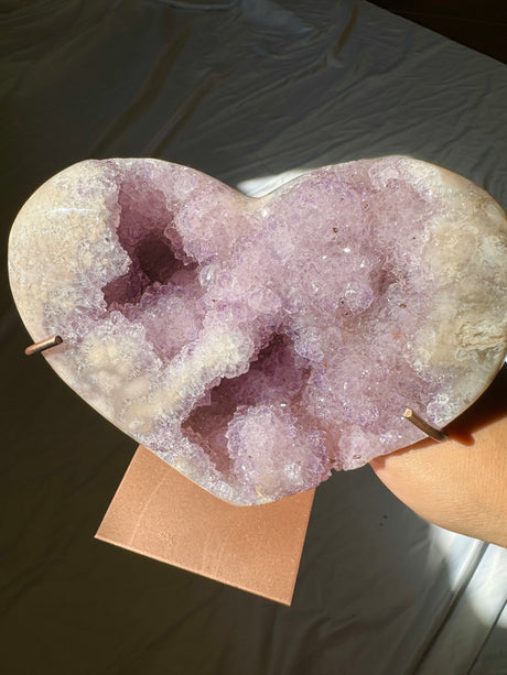 Lavender Pink Amethyst Heart on Rose Gold Stand
