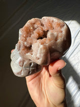 Hand Carved Druzy Pink Amethyst Skull