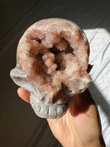 Hand Carved Druzy Pink Amethyst Skull