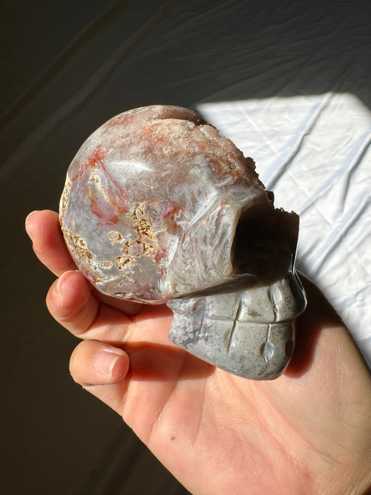 Hand Carved Druzy Pink Amethyst Skull