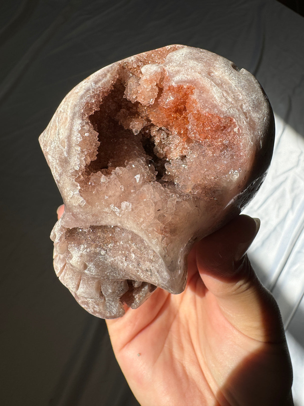 Hand Carved Druzy Pink Amethyst Skull