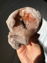 Hand Carved Druzy Pink Amethyst Skull